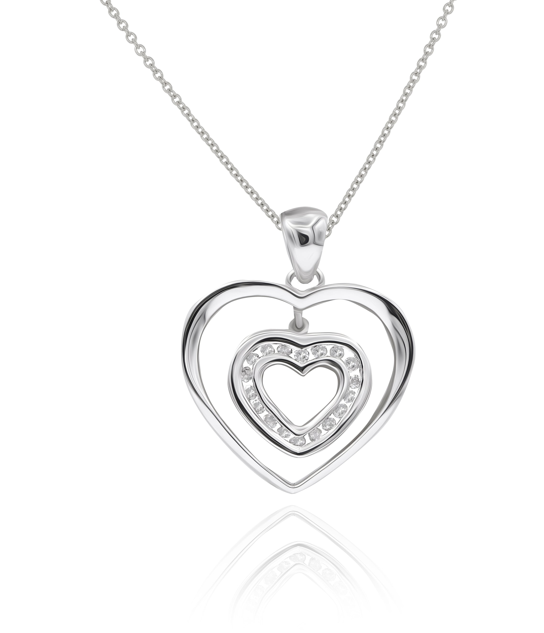 0.09 ct. Diamond 14K White Gold Double Heart Pendant