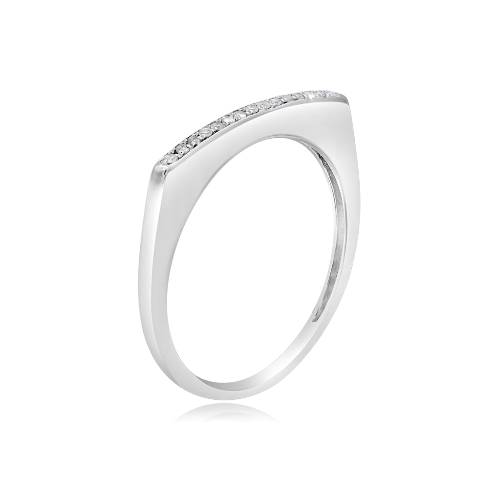 0.06 ct. Diamond 14K White Gold Curved Bar Ring