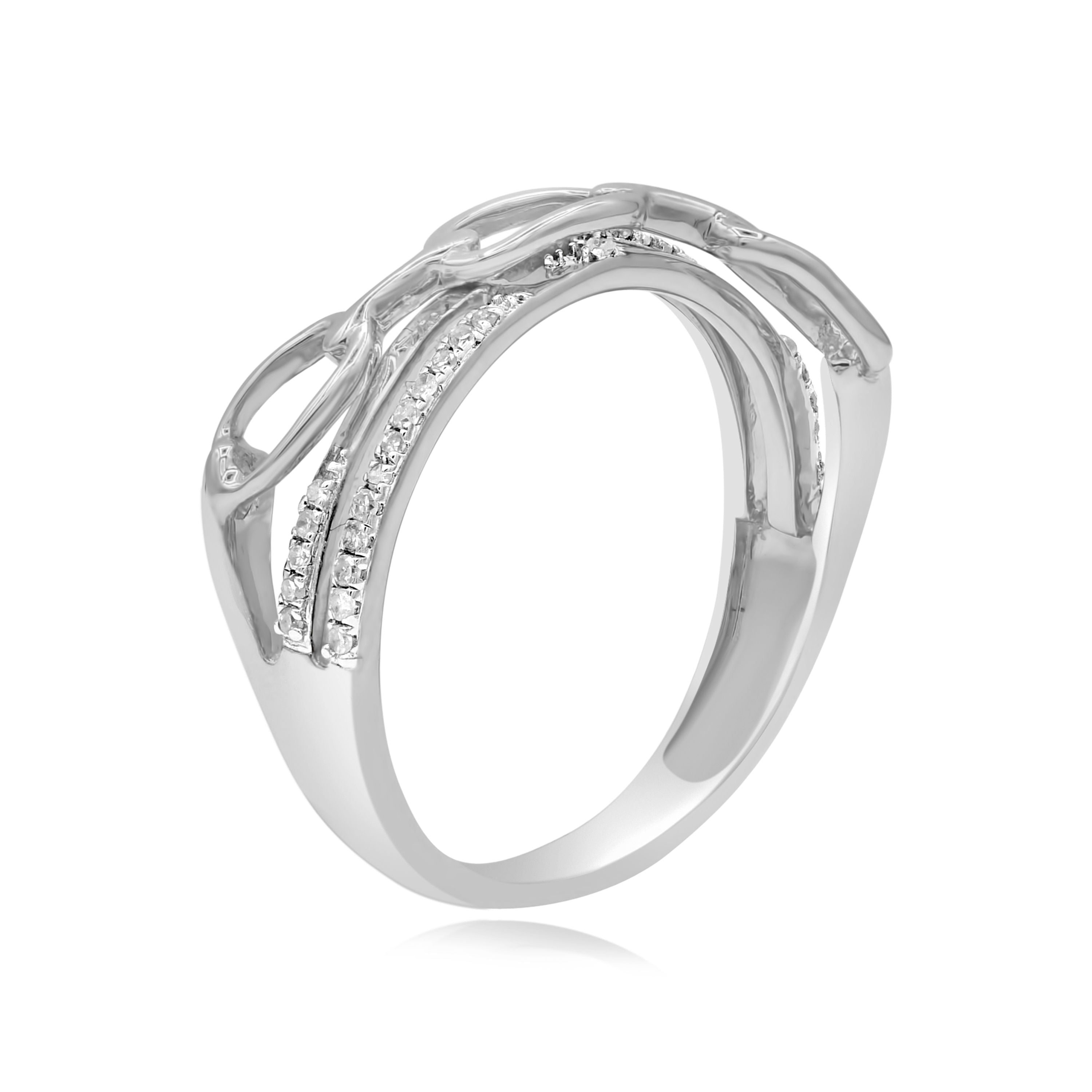 0.11 ct. Diamond 14K White Gold Paperclip Crossover Ring