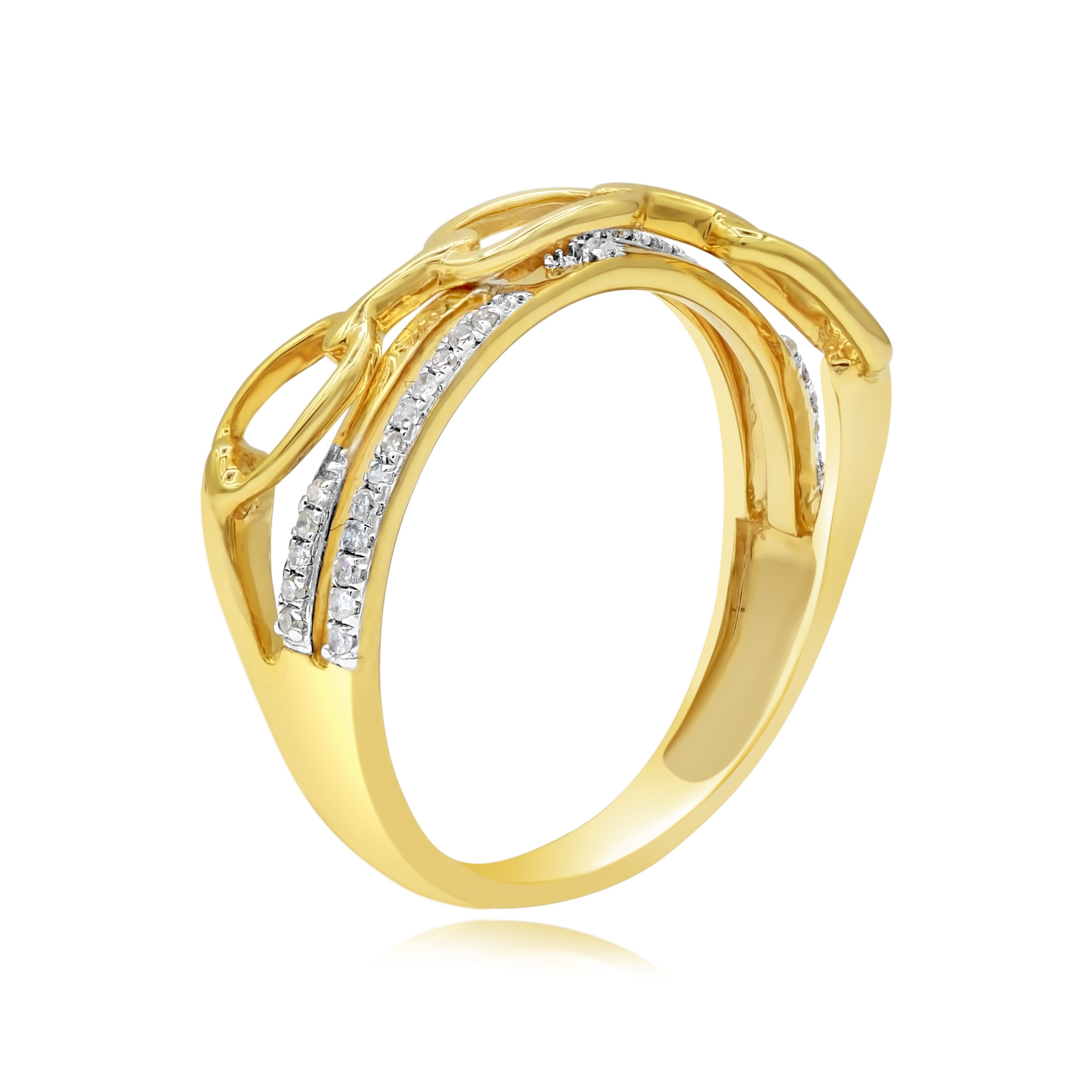 0.11 ct. Diamond 14K Yellow Gold Paperclip Crossover Ring