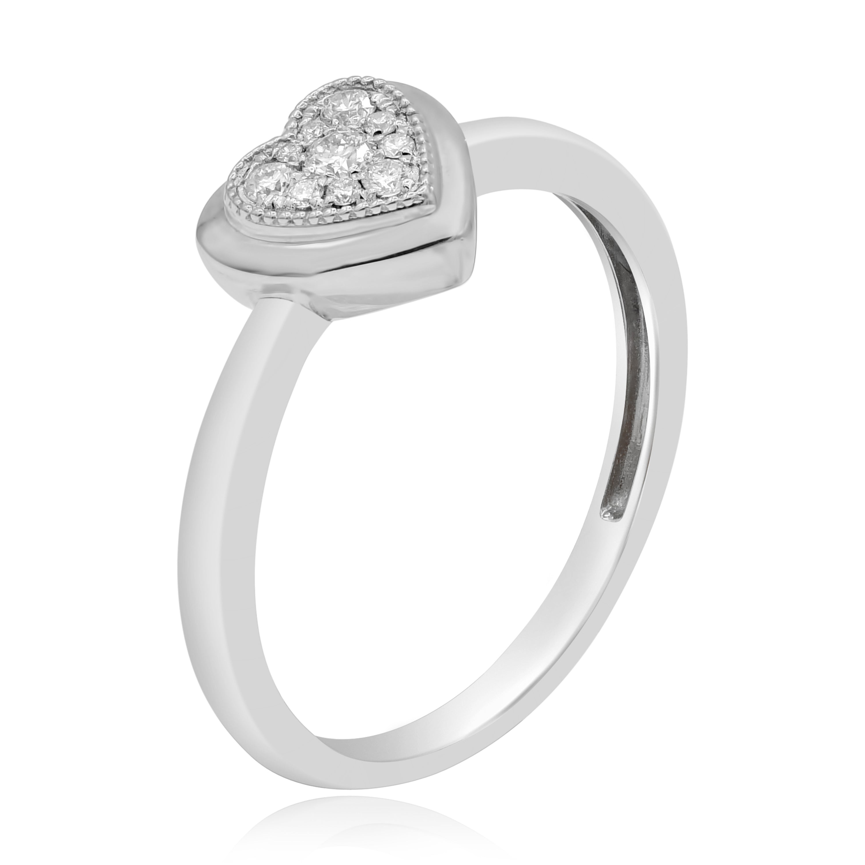 0.11 ct. Diamond 14K White Gold Micro Prong Setting Heart Cluster Ring