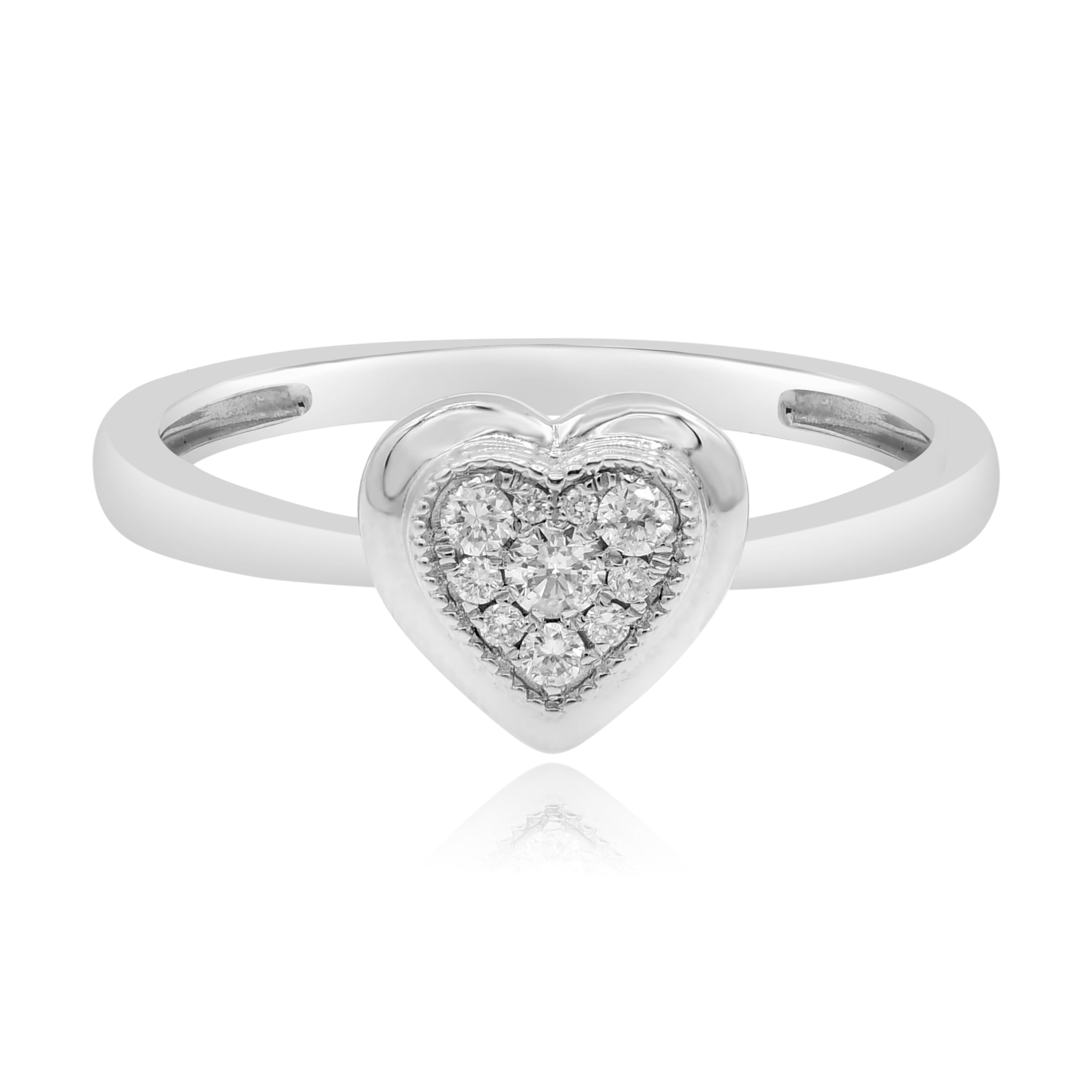 0.11 ct. Diamond 14K White Gold Micro Prong Setting Heart Cluster Ring