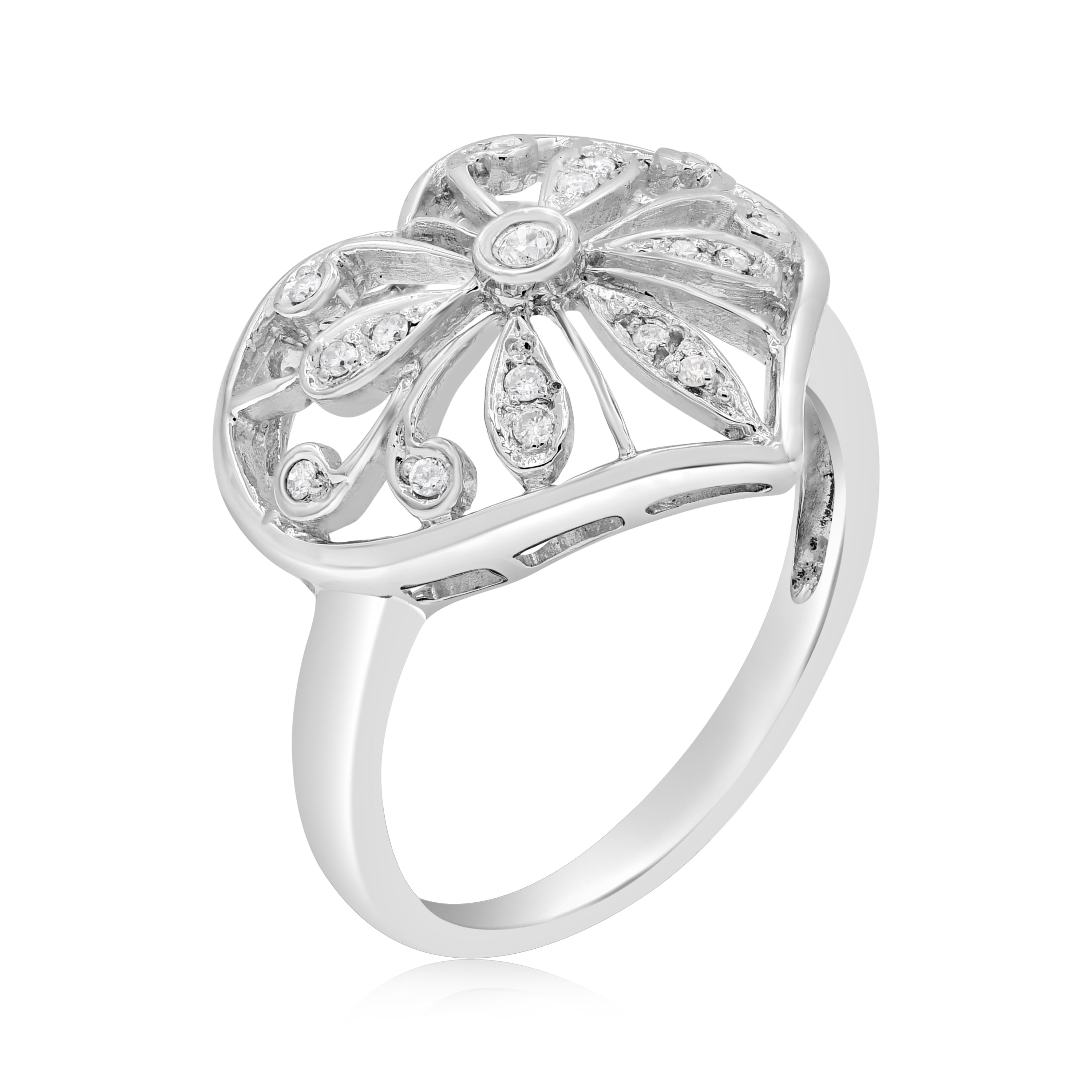 0.11 ct. Diamond 14K White Gold Filigree Heart Promise Ring