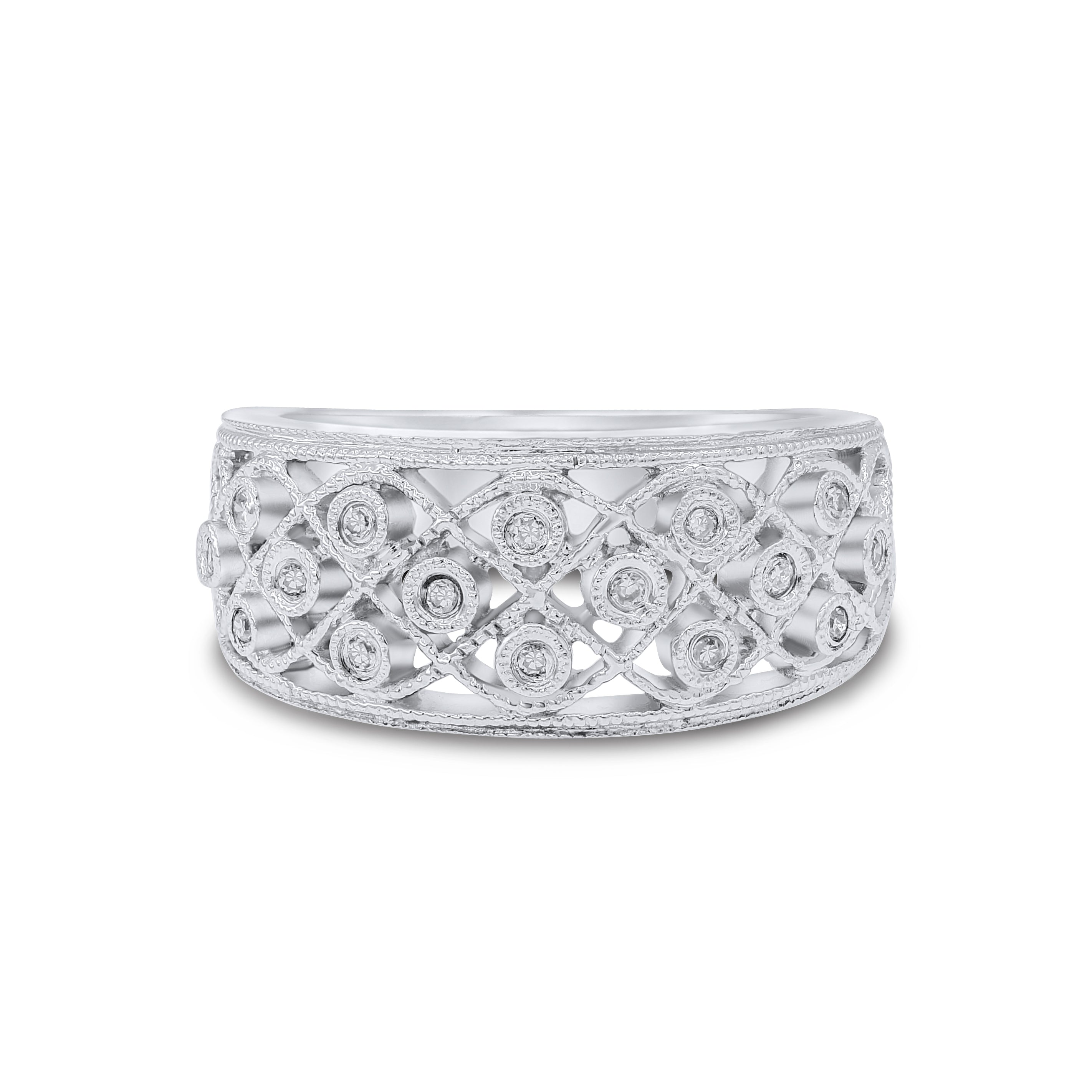 0.07 ct. Diamond 14K White Gold Openwork Wide Filigree Ring