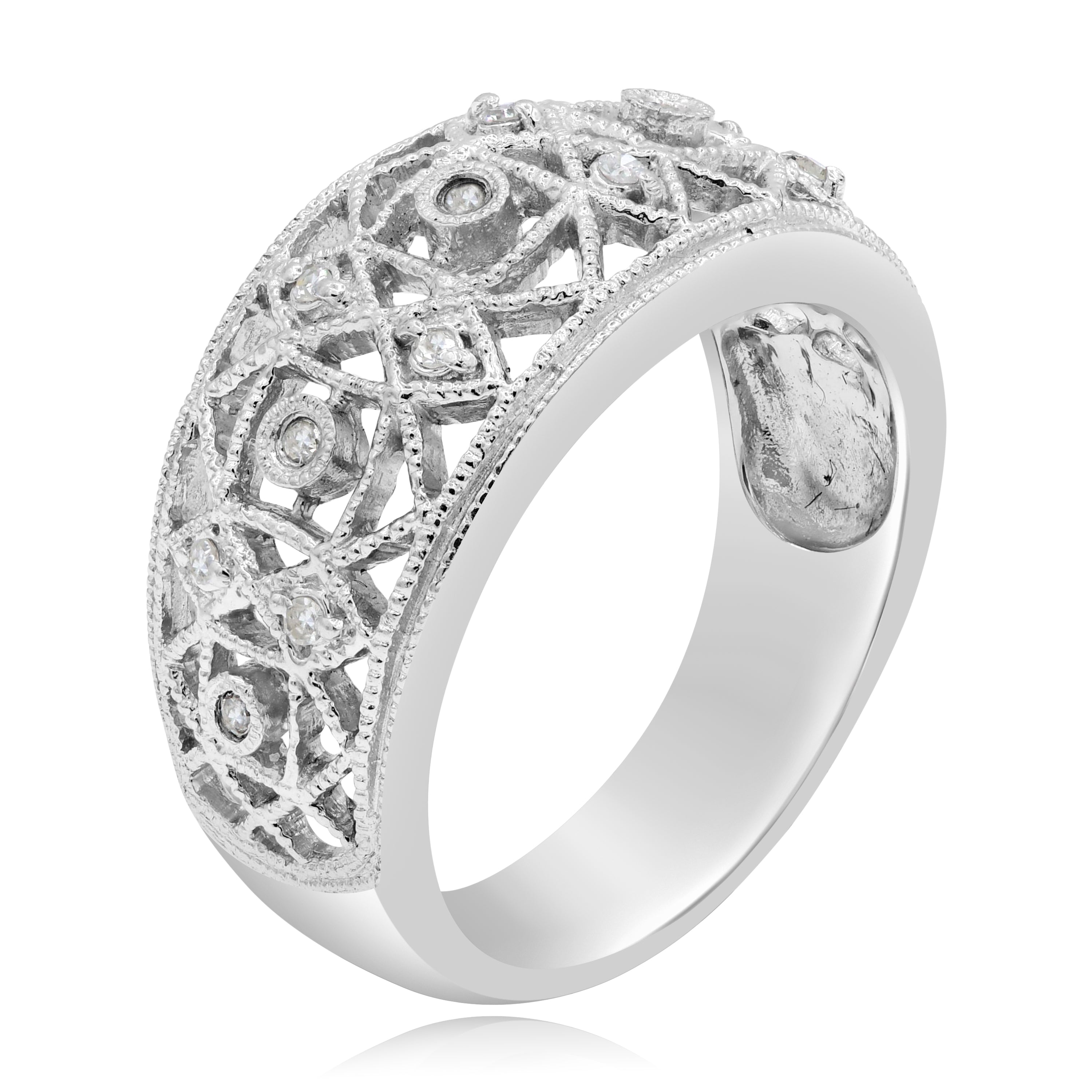 0.07 ct. Diamond 14K White Gold Openwork Wide Filigree Ring