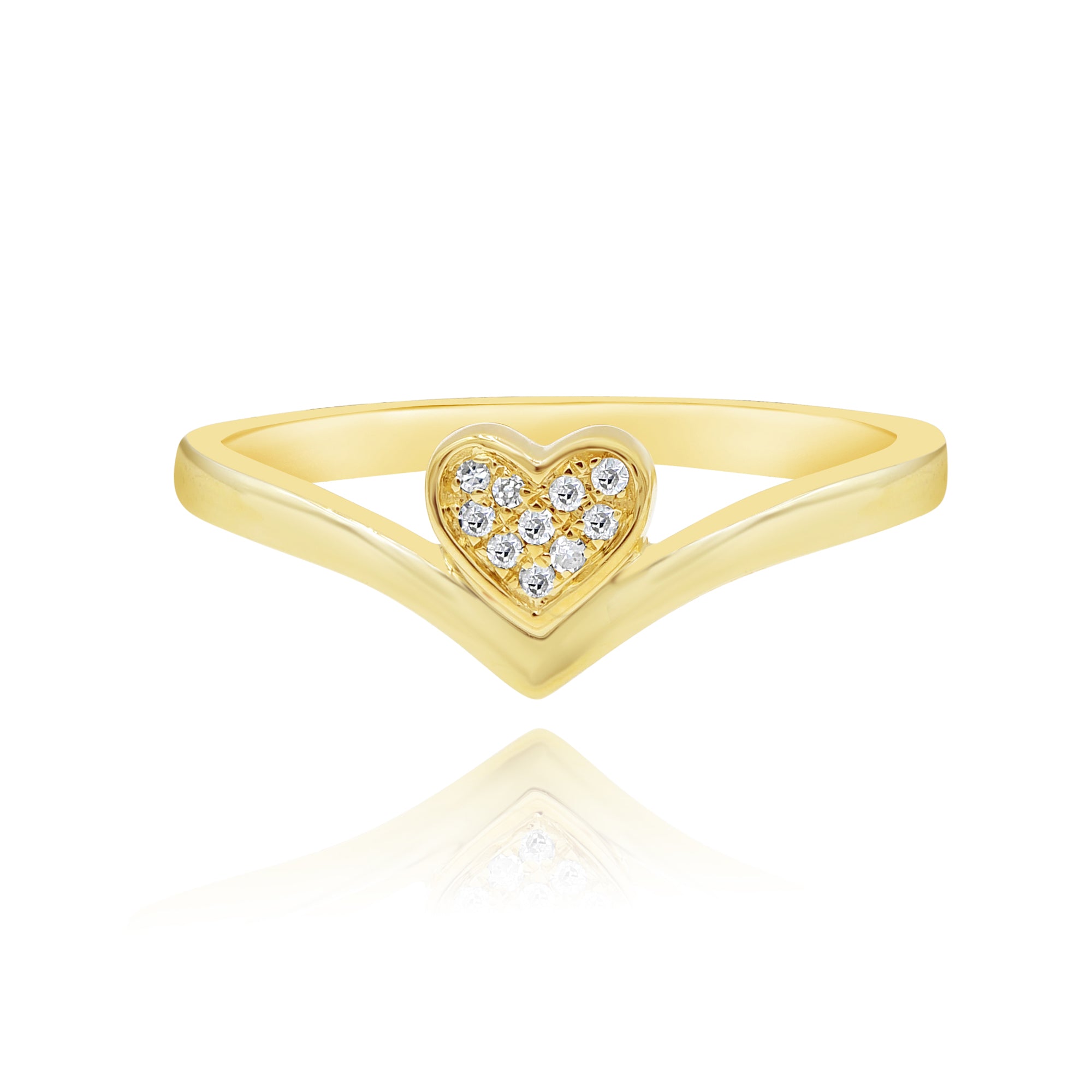 0.05 ct. Diamond 14K Yellow Gold Heart & Chevron Ring