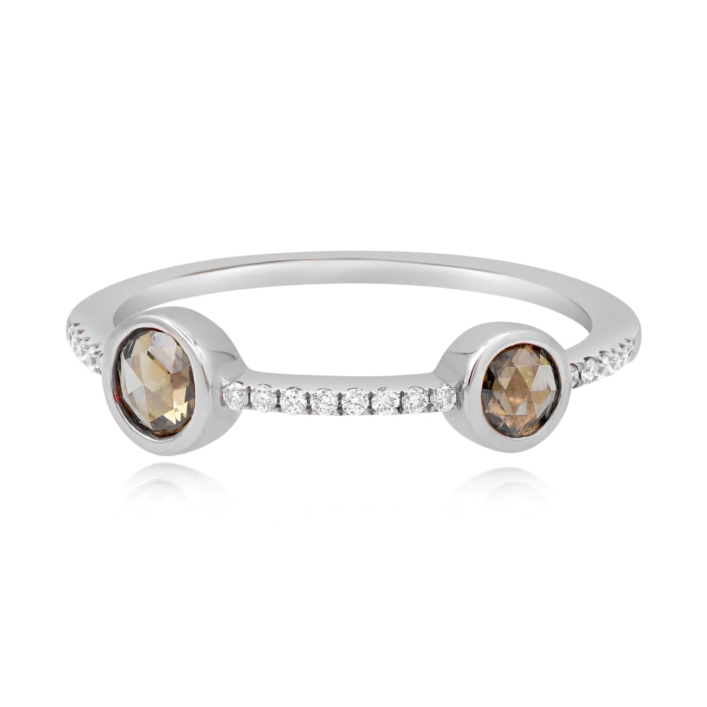 0.42 ct. Brown & White Diamond 18K White Gold Stone Station Ring