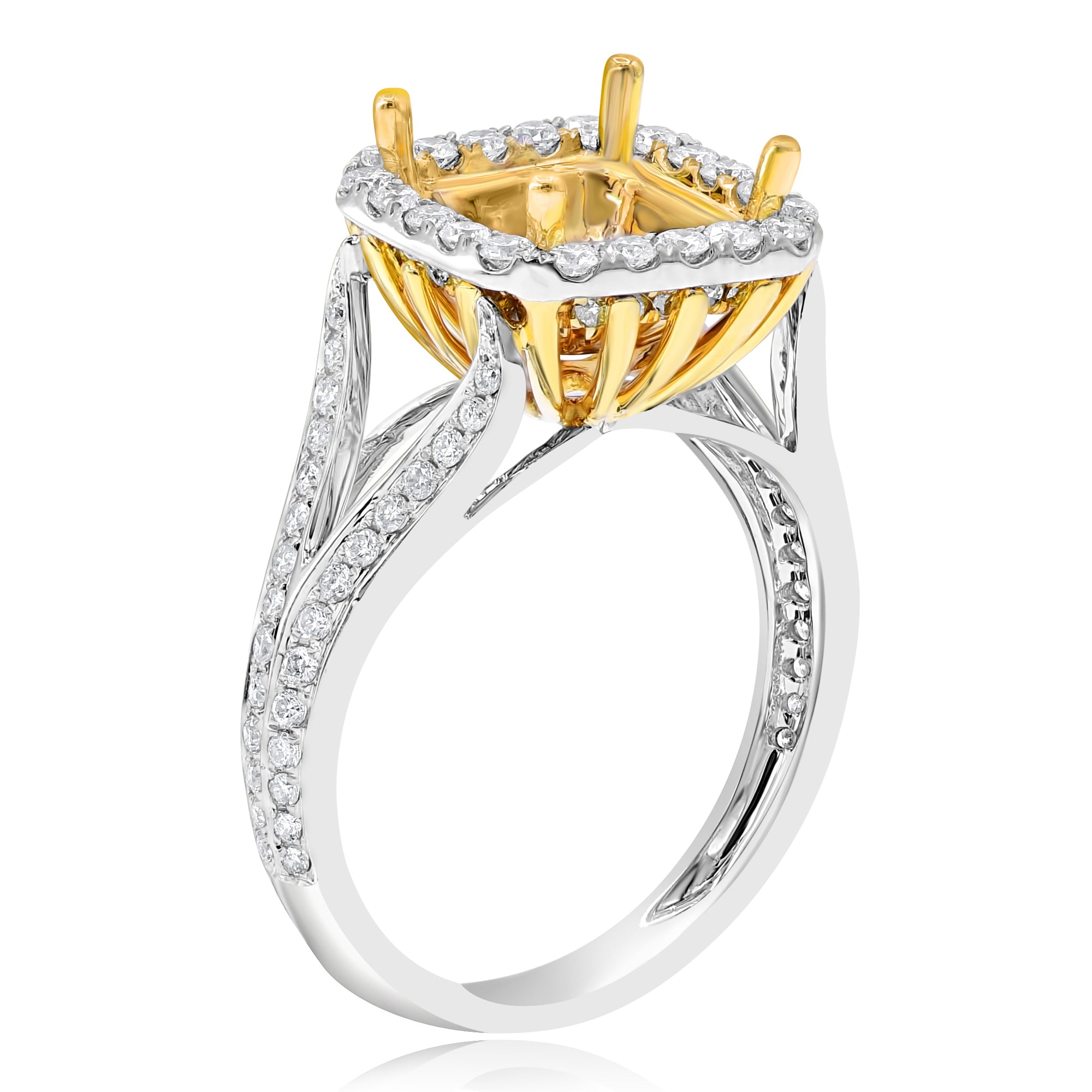 0.87 ct. Diamond 18K Two Tone Gold Hidden Halo Ring Mounting