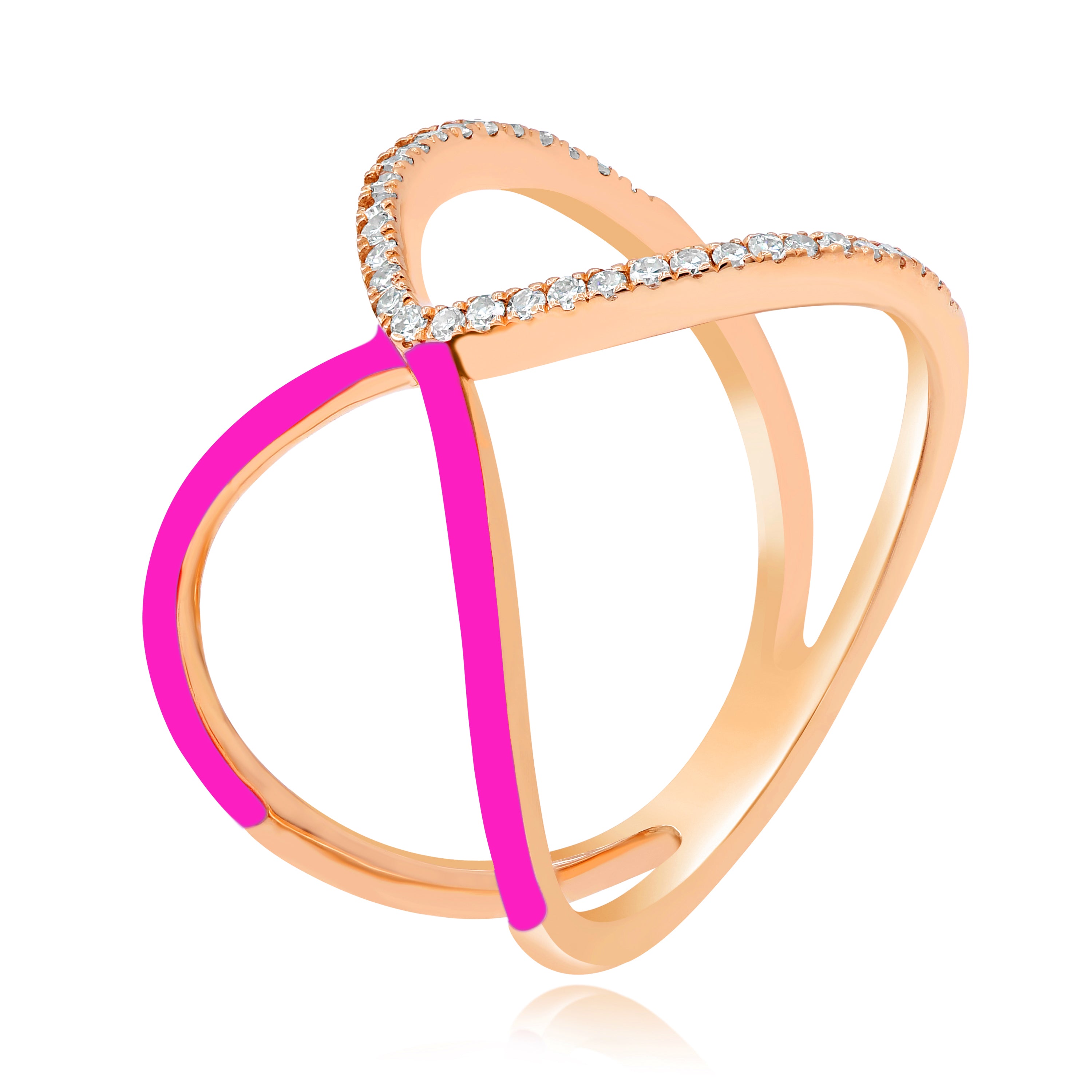 0.17 ct. Diamond 14K Rose Gold Pink Enamel Split Crossover Ring