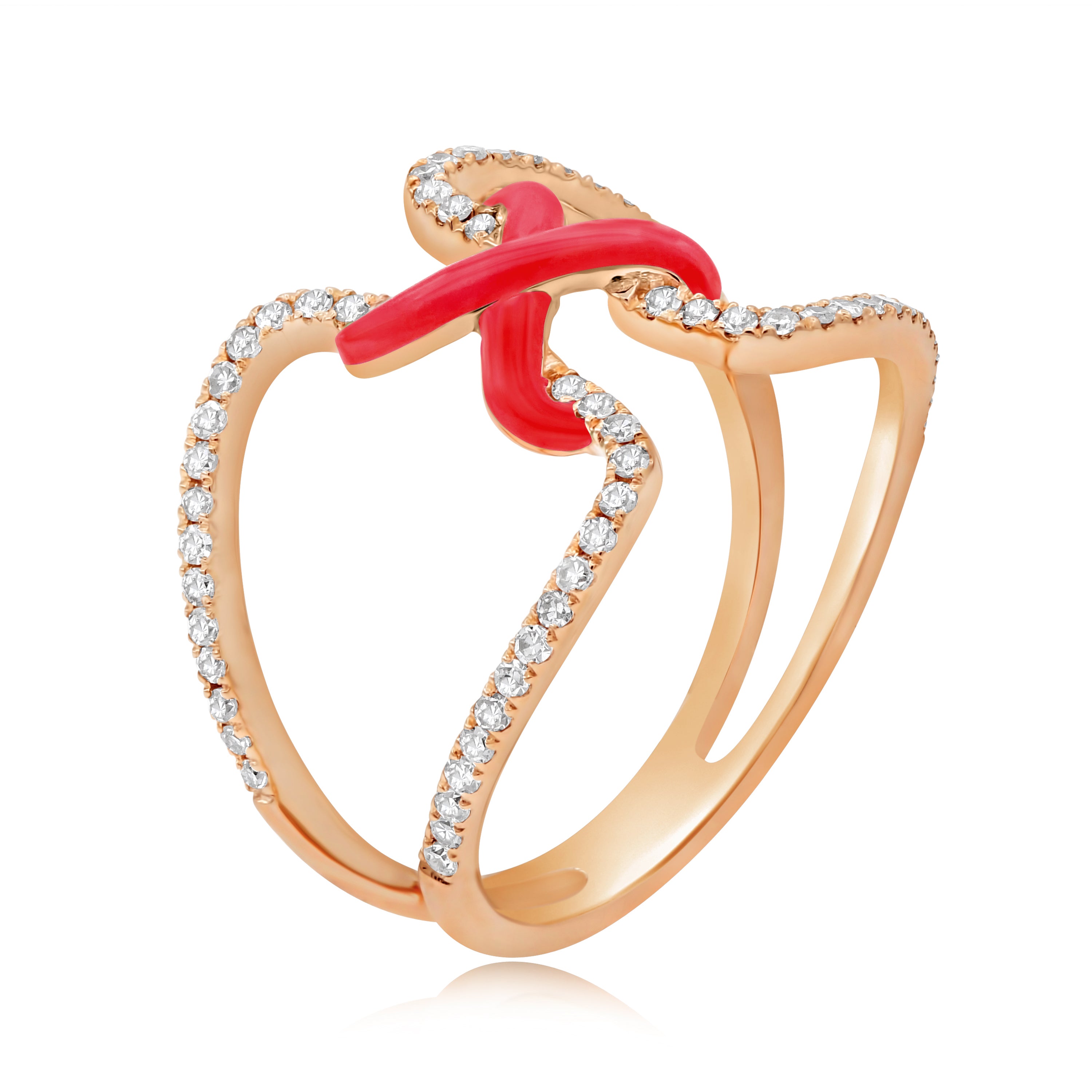 0.33 ct. Diamond 14K Rose Gold Red Enamel Wide Open Statement Ring