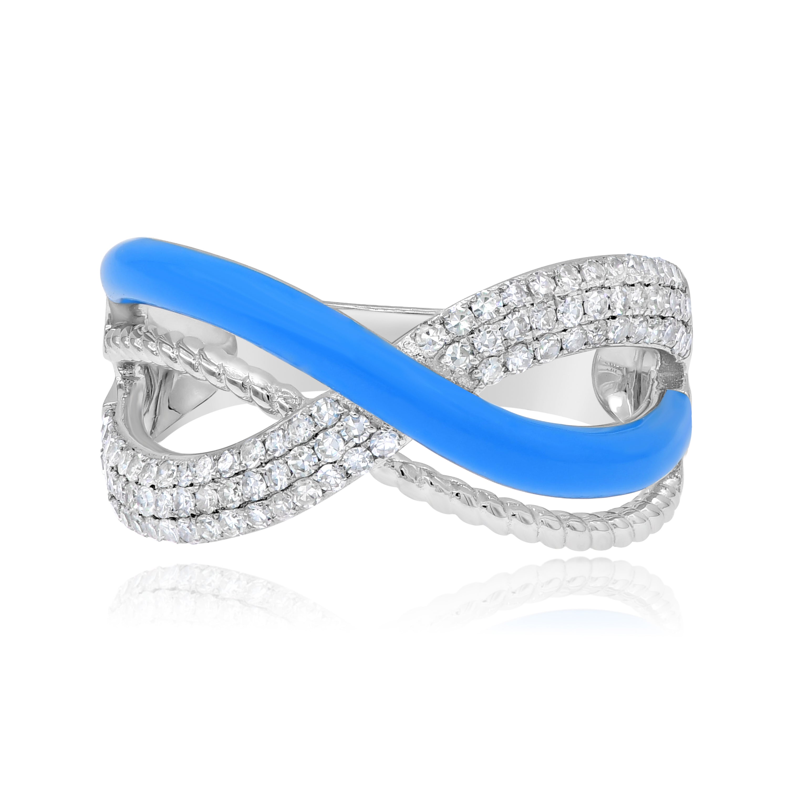 0.45 ct. Diamond 14K White Gold Blue Enamel Crisscross Infinity Ring