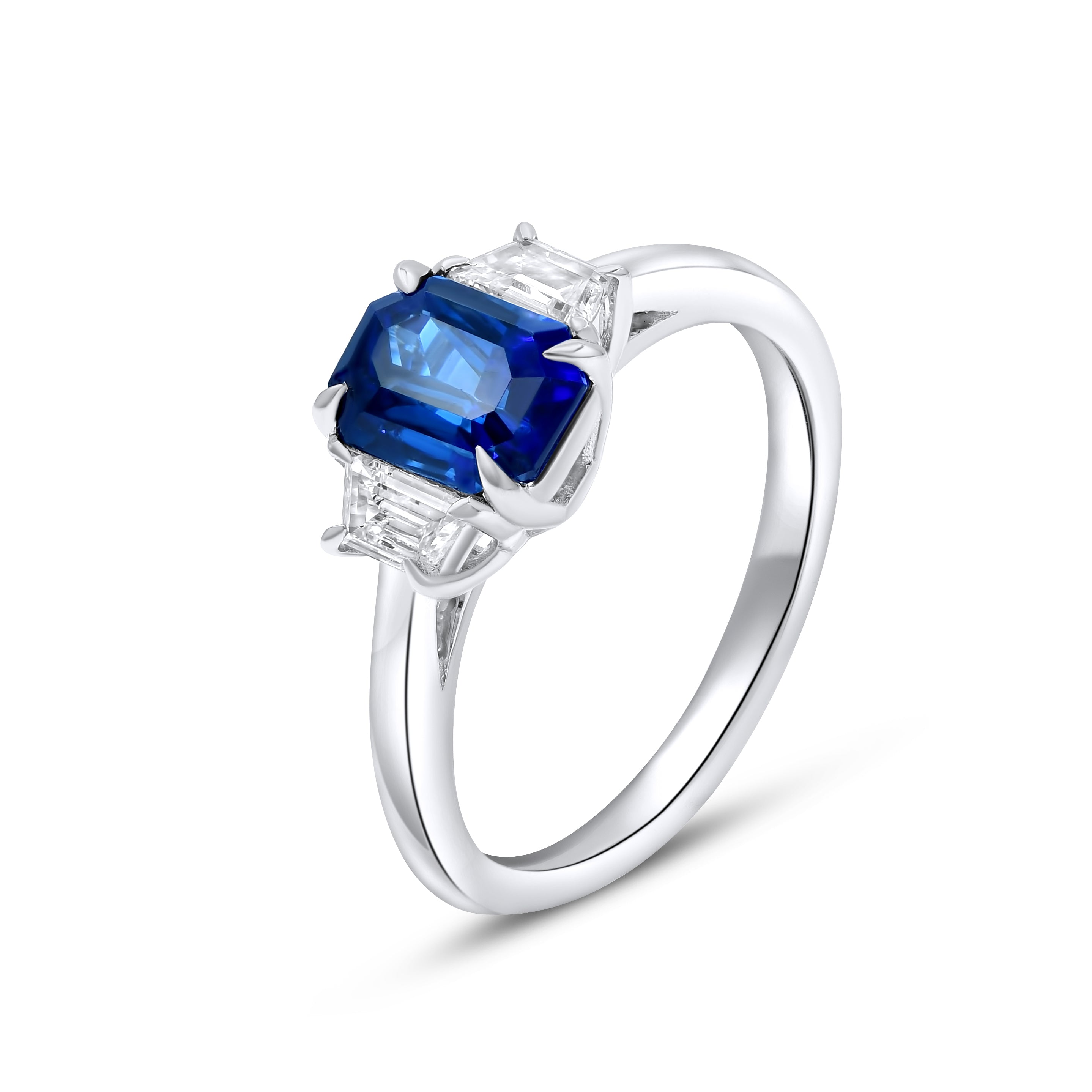 2.11 ct. Sapphire & 0.3 ct. Diamond 18K White Gold Engagement Ring