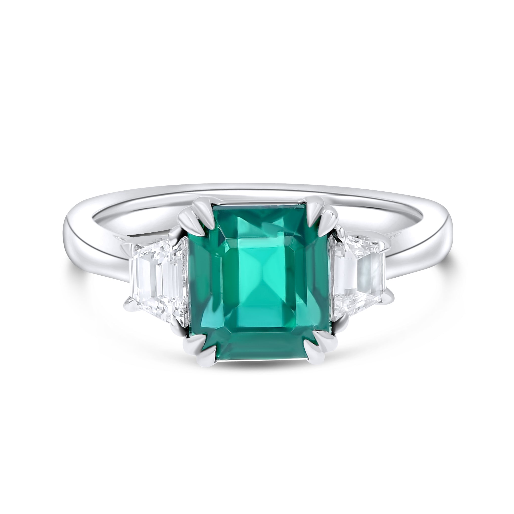 3.07 ct. Emerald & 0.39 ct. Diamond 18K White Gold Engagement Ring