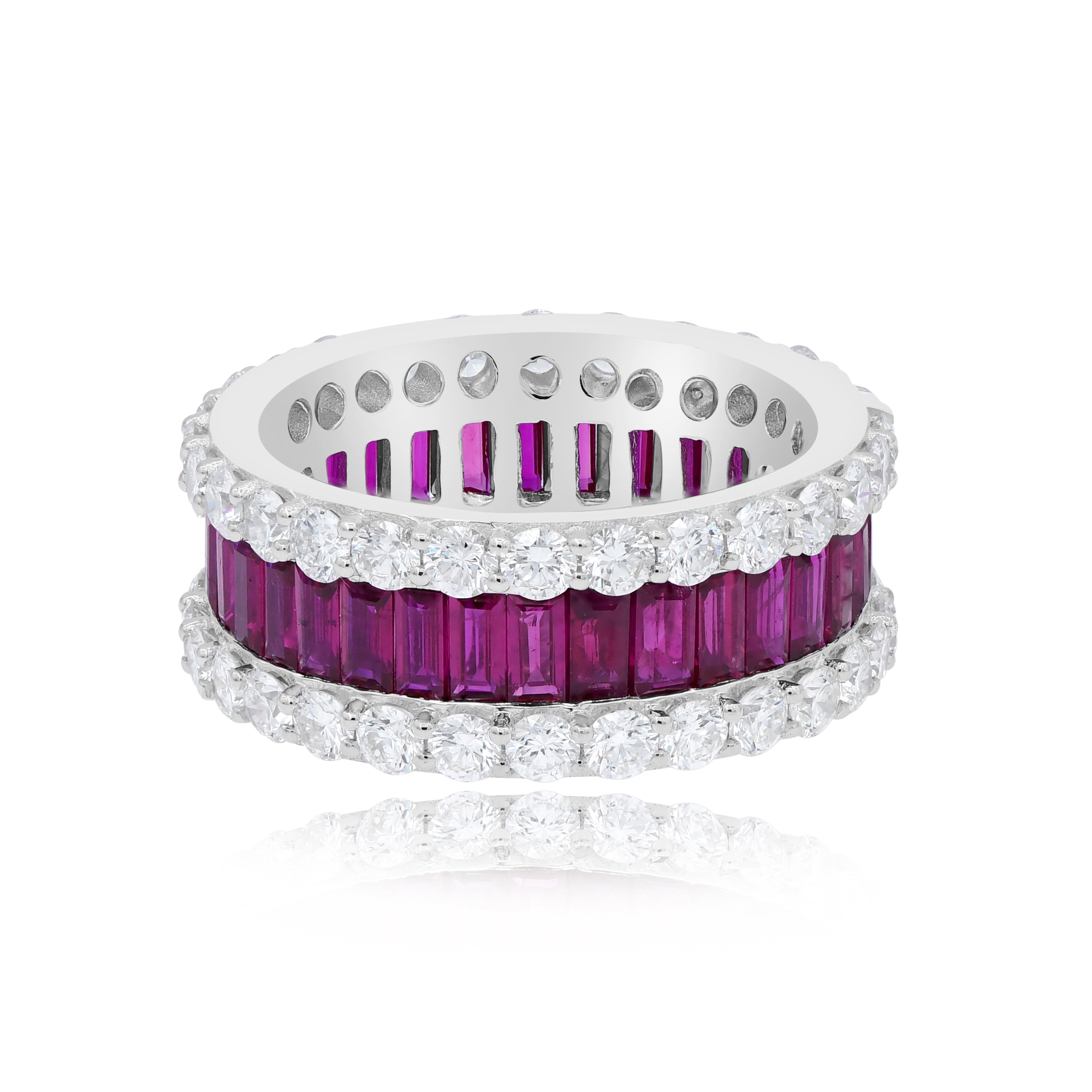 4.11 ct. Ruby & 3.15 ct. Diamond 18K White Gold Triple Rows Eternity Band