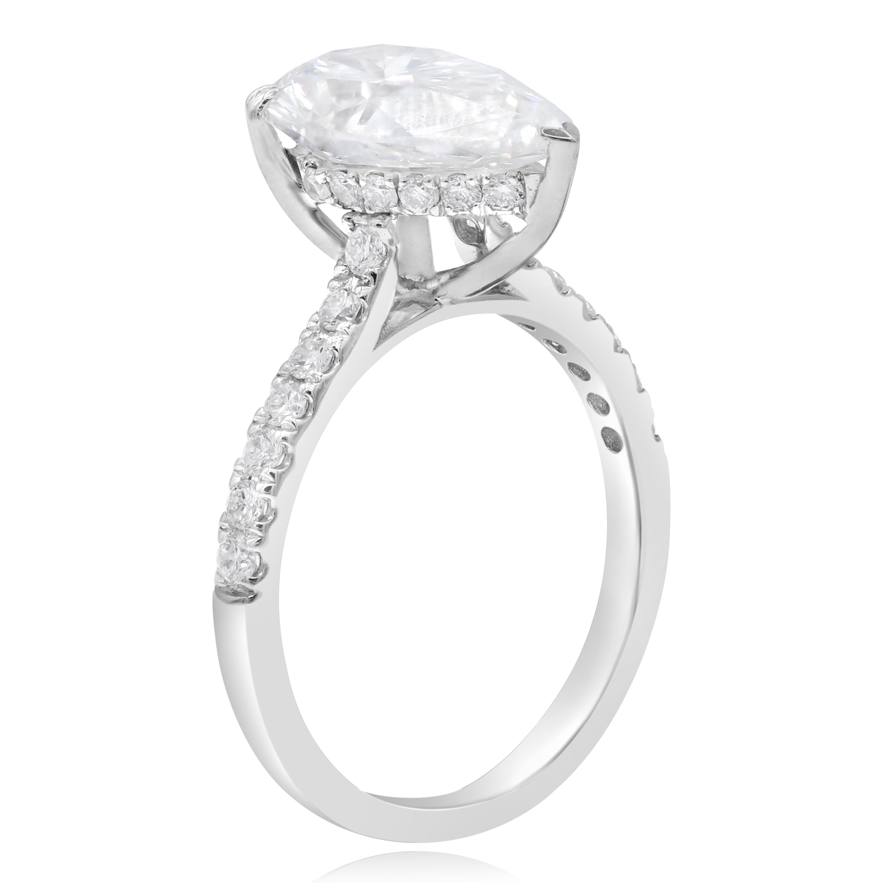 3.99 ct. Lab-Grown Diamond 14K White Gold Pear Classic Hidden Halo Pave Ring