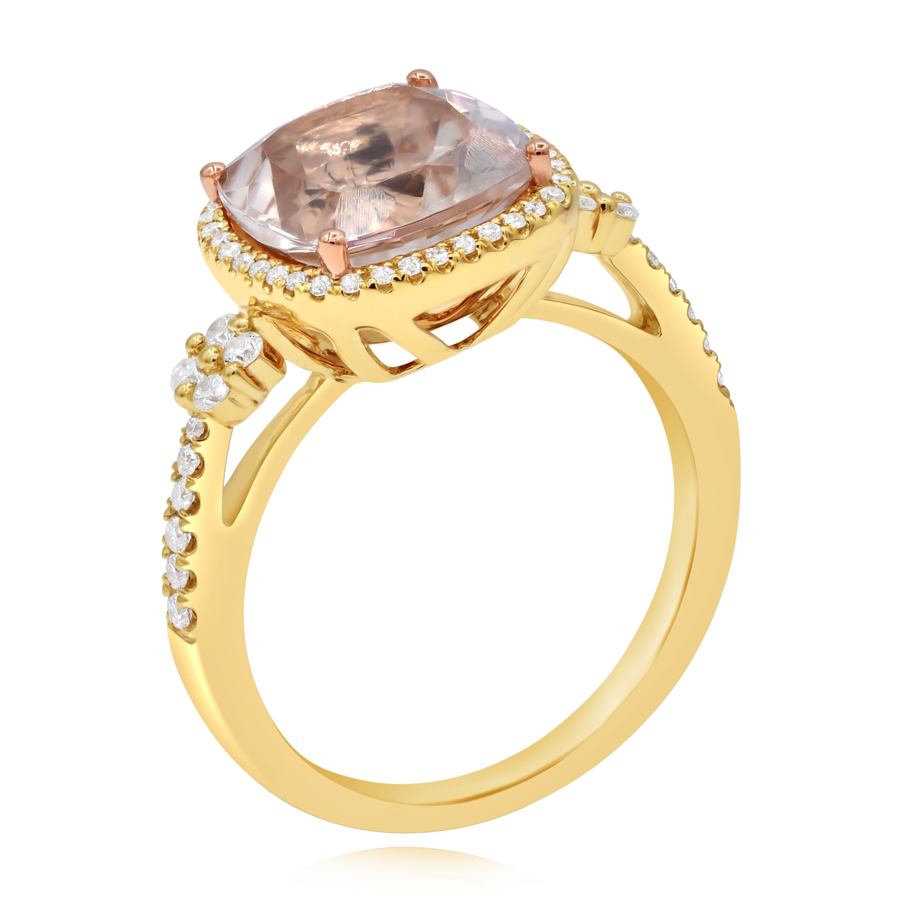 3.7 ct. Morganite & 0.32 ct. Diamond 14K Yellow Gold Halo Ring