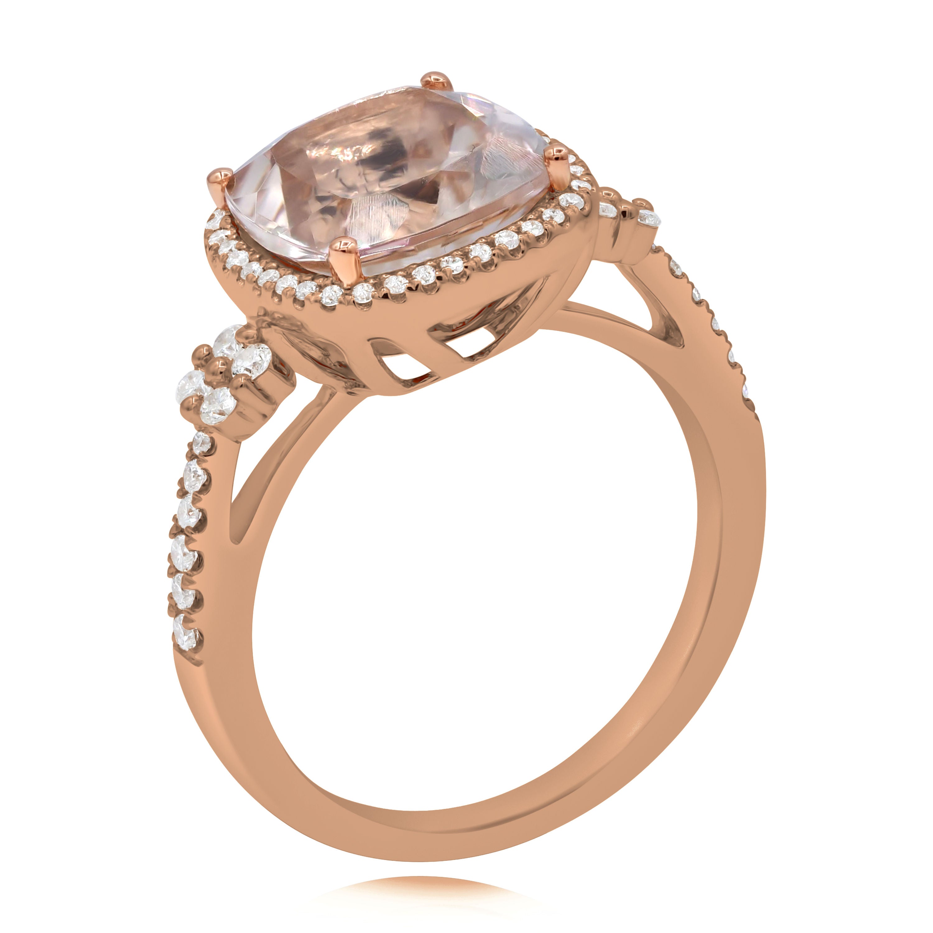 3.69 ct. Morganite & 0.32 ct. Diamond 14K Rose Gold Halo Ring