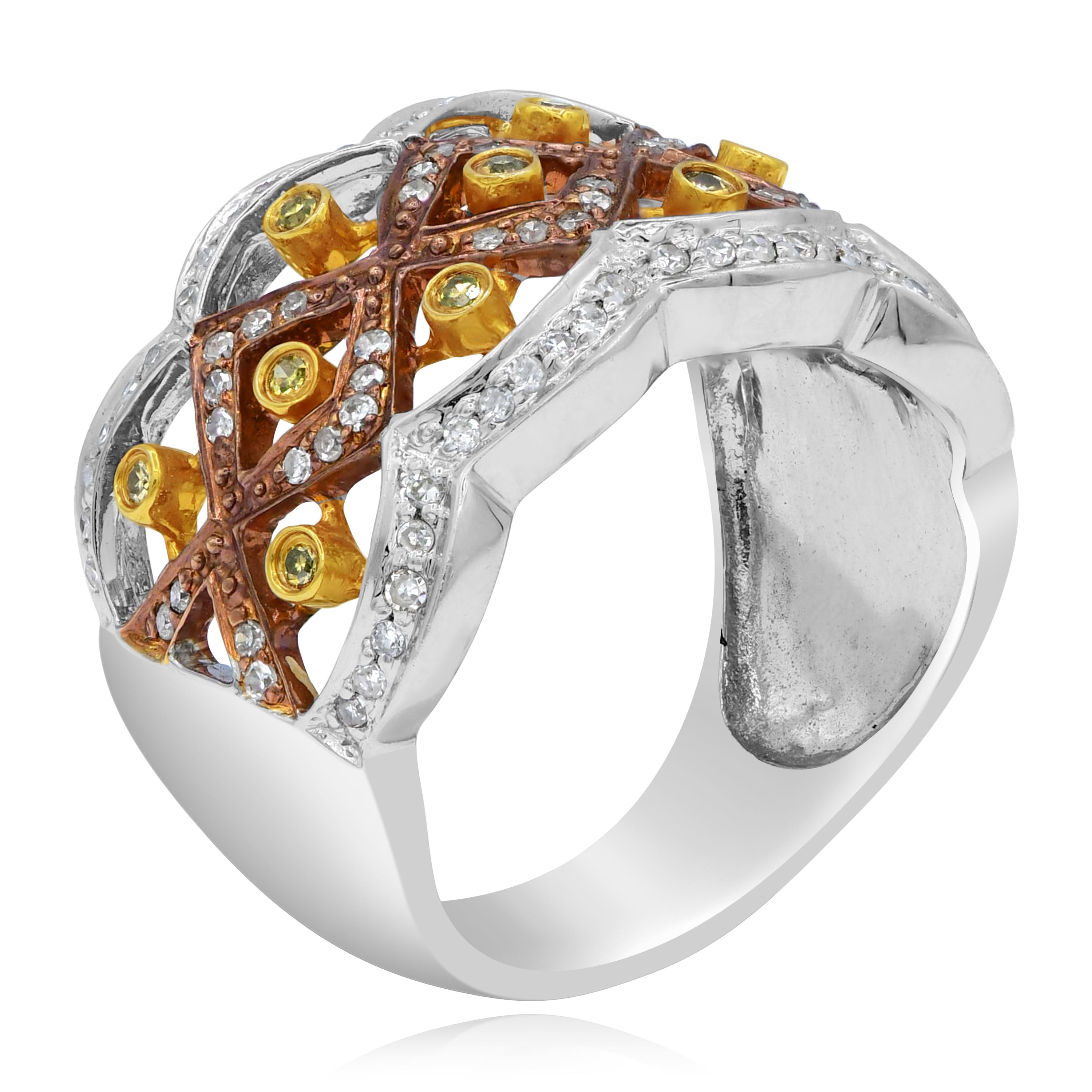 0.42 ct. Yellow & White Diamond 14K Three-Tone Gold Openwork Wide Band