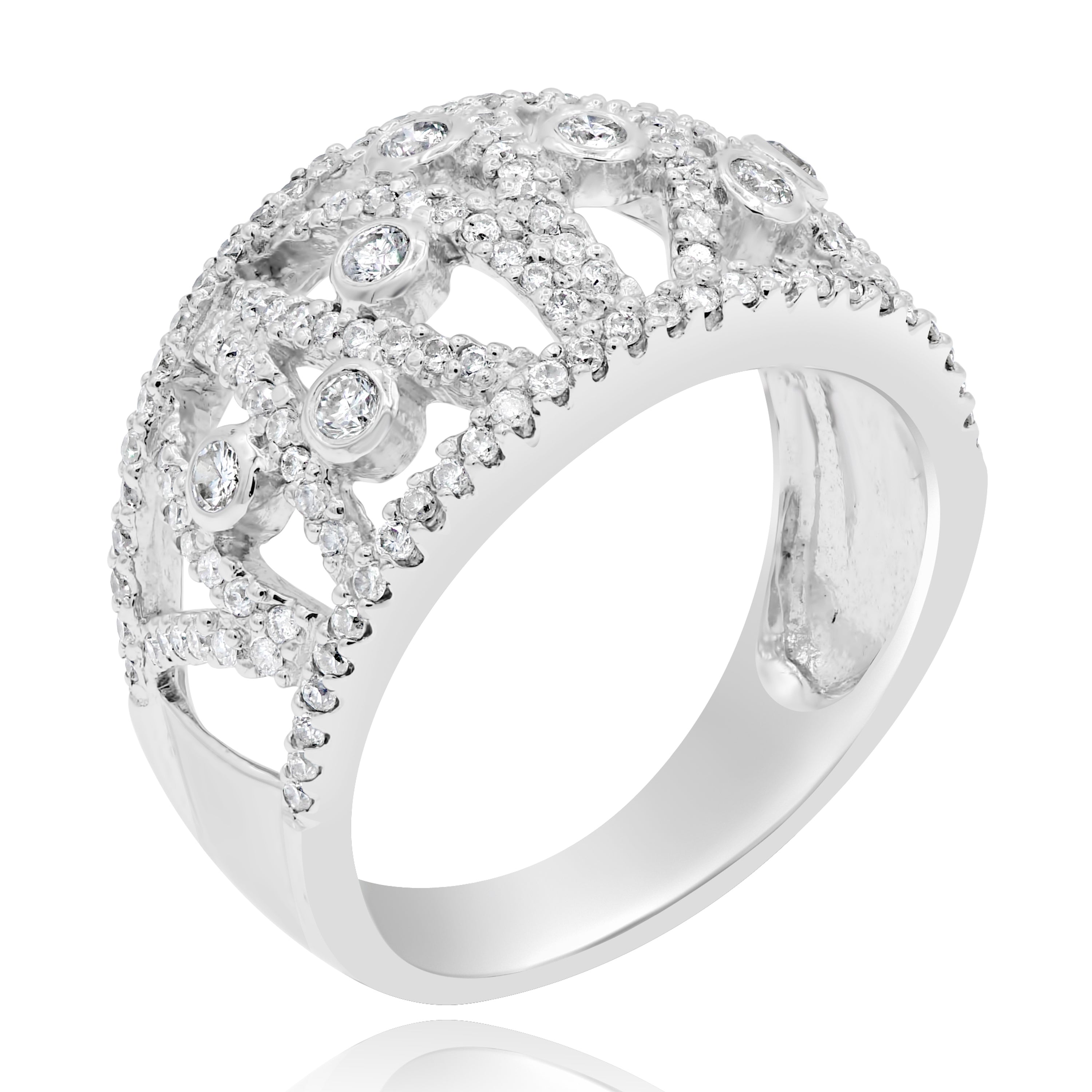 0.73 ct. Diamond 14K White Gold Openwork Wide Filigree Ring