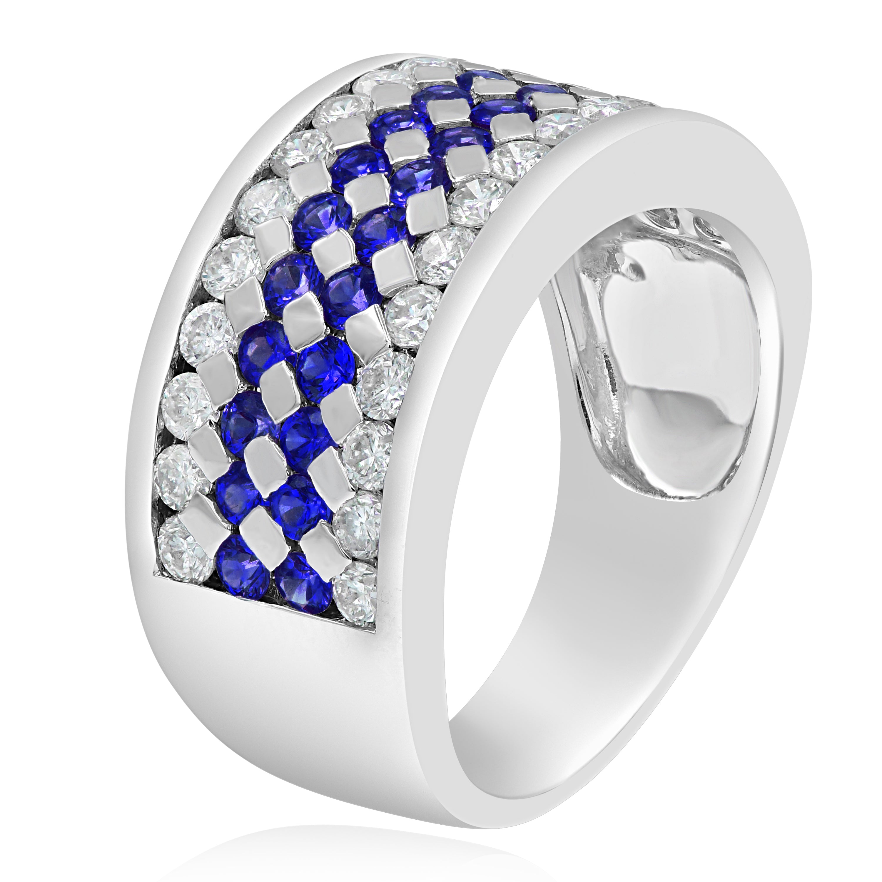 0.96 ct. Sapphire & 0.87 ct. Diamond 18K White Gold Multi-Row Band