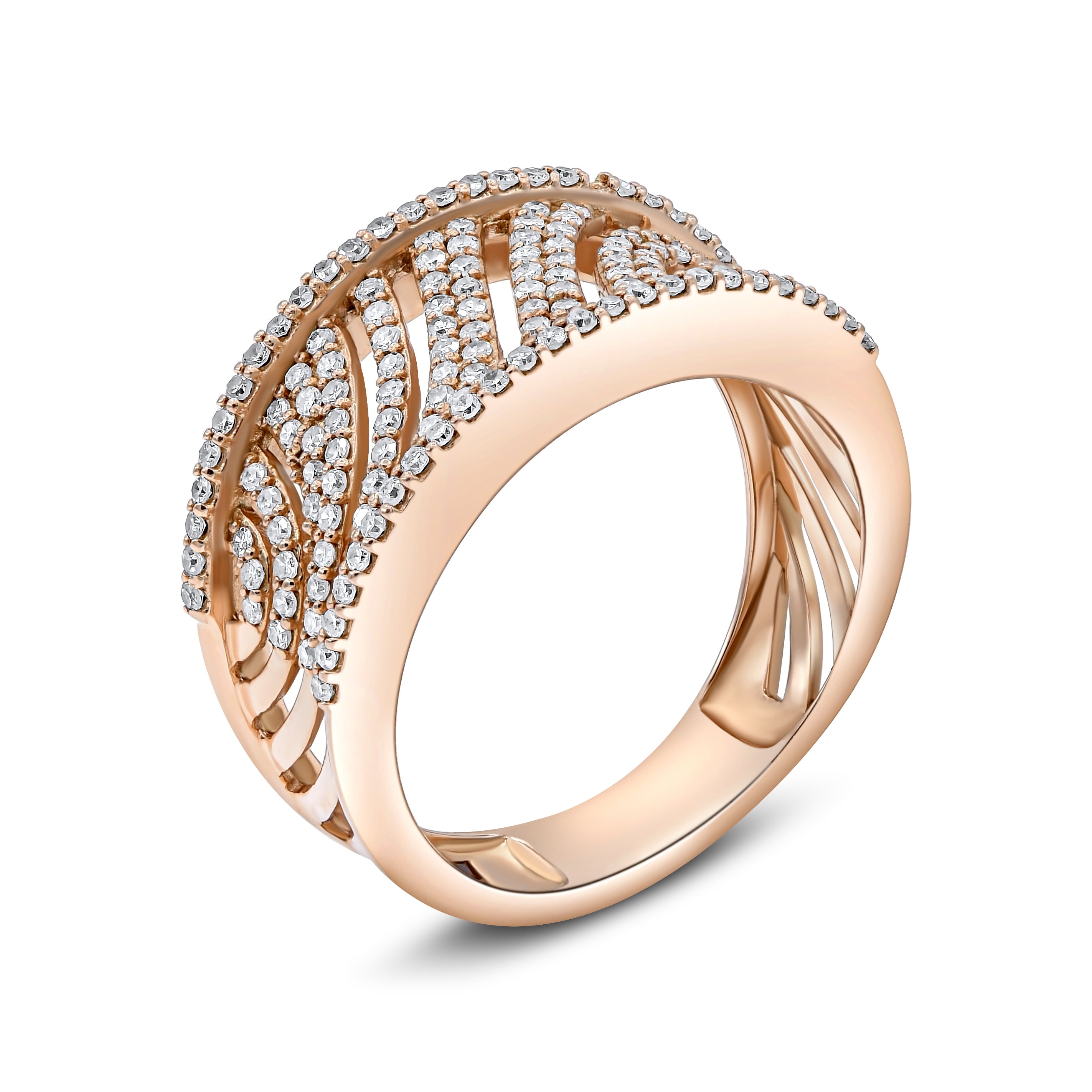 0.59 ct. Diamond 14K Rose Gold Linear Multi-Row Rolling Wave Ring