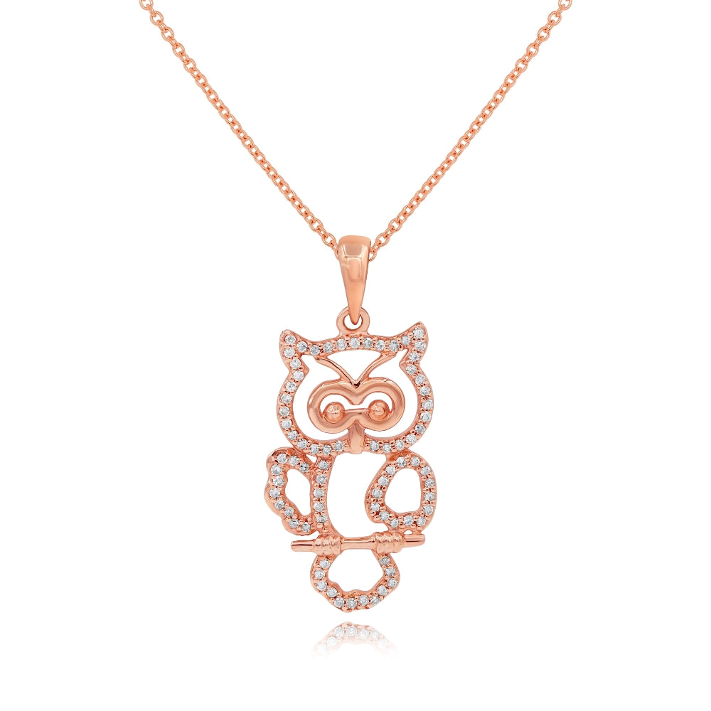 0.19 ct. Diamond 14K Rose Gold Owl Pendant