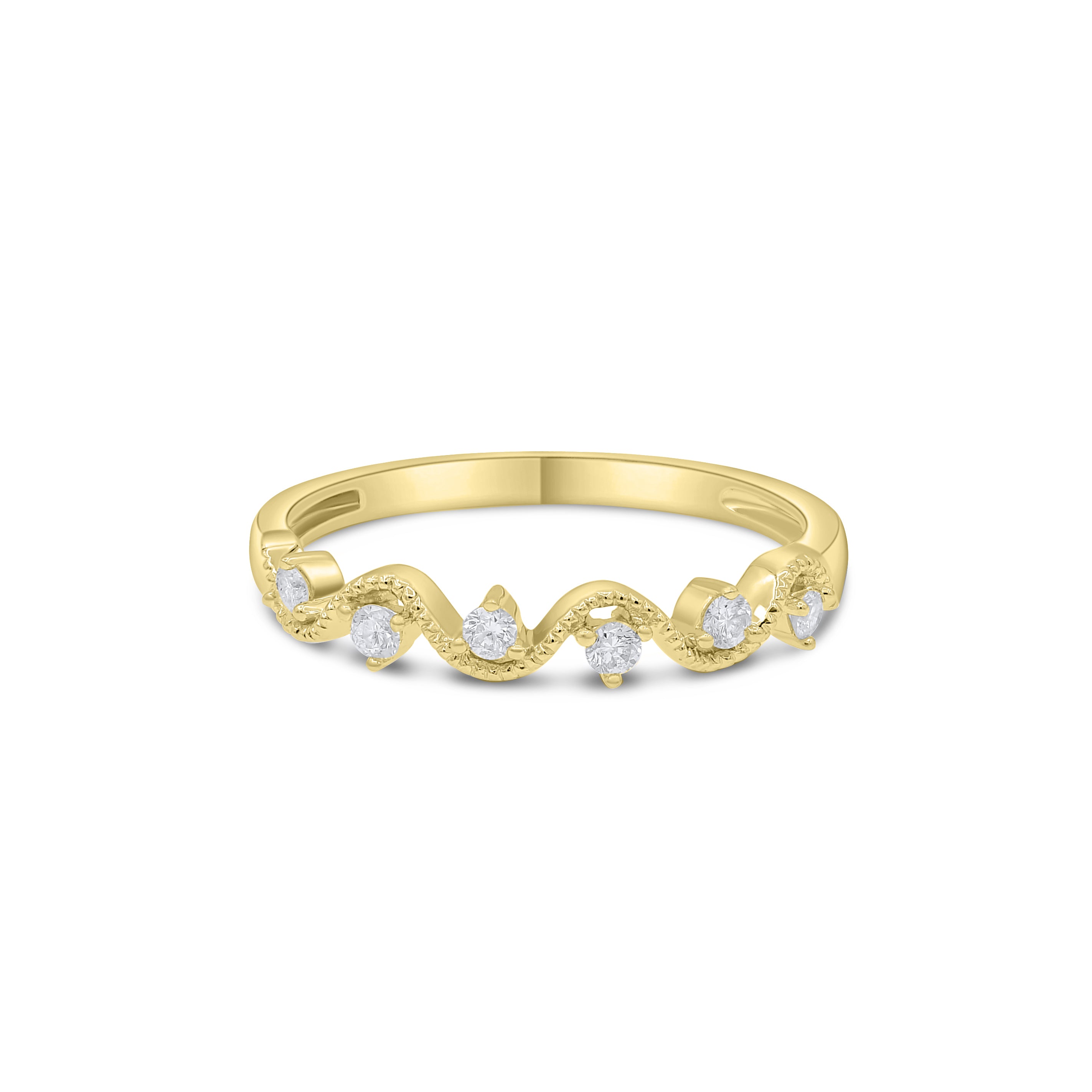 0.15 ct. Diamond 14K Yellow Gold Milgrain Wave Band