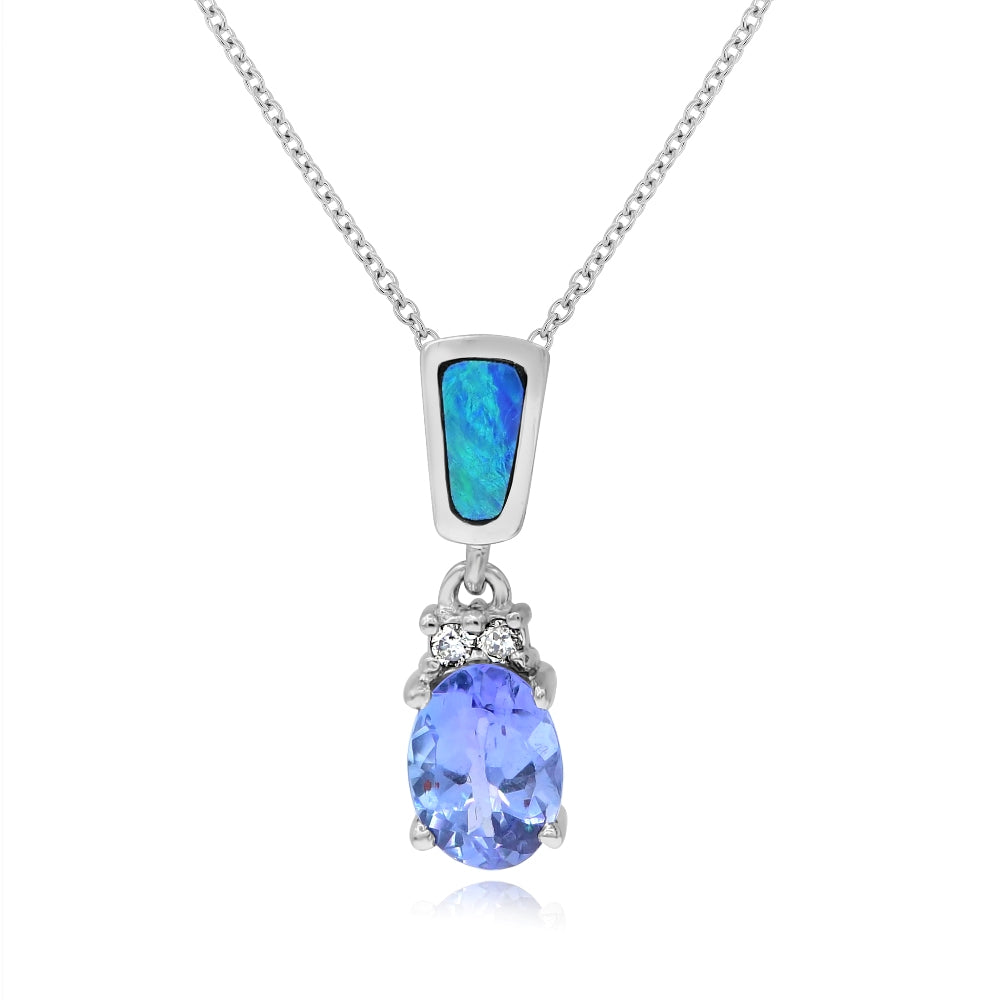 0.83 ct. Tanzanite & 0.03 ct. Diamond 14K White Gold Blue Enamel Pendant