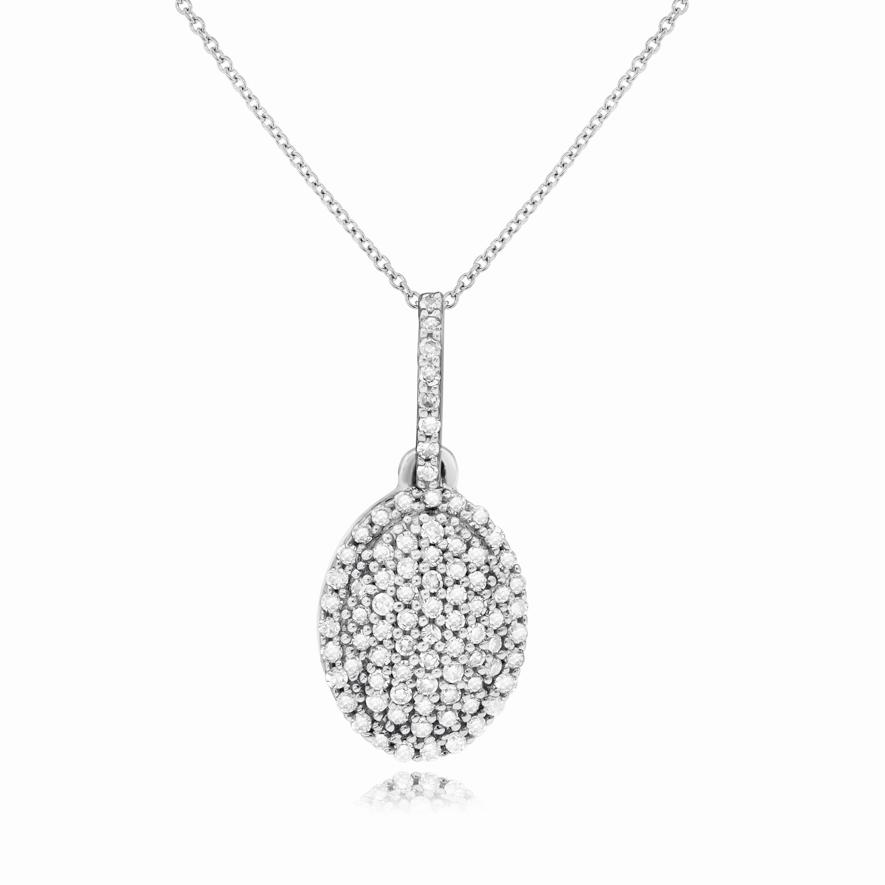 0.26 ct. Diamond 14K White Gold Pave Oval Cluster Drop Pendant