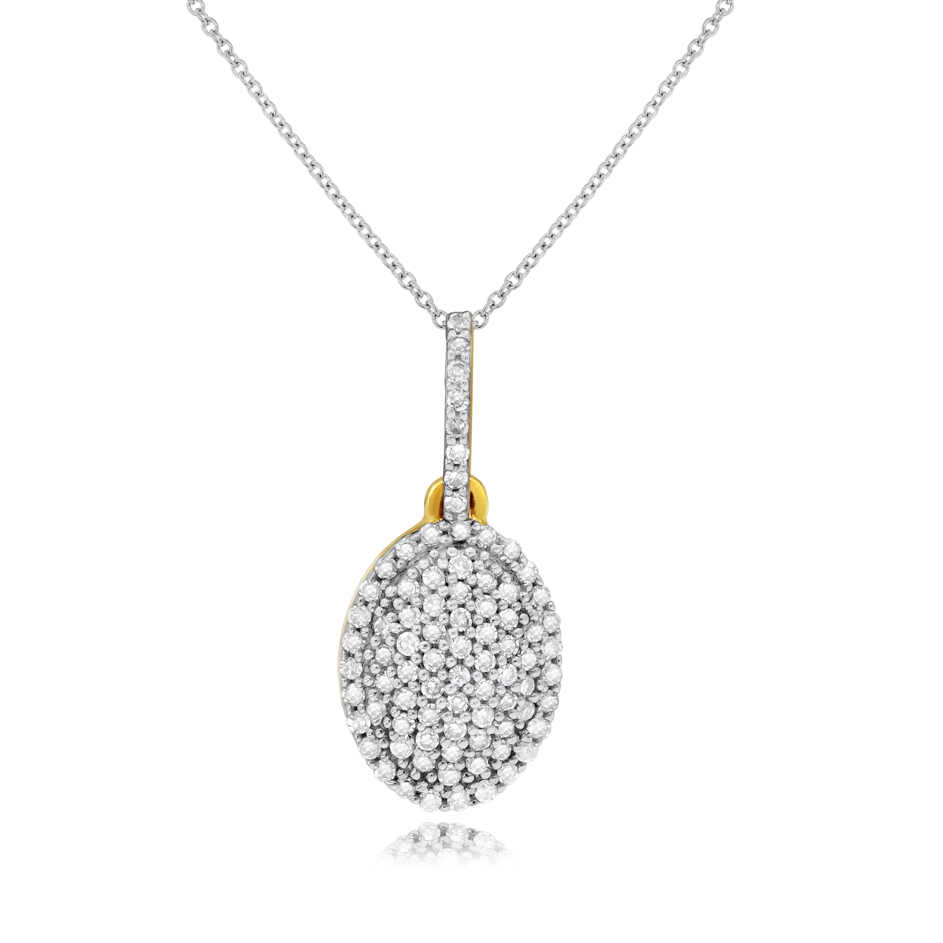 0.26 ct. Diamond 14K Yellow Gold Pave Oval Cluster Drop Pendant