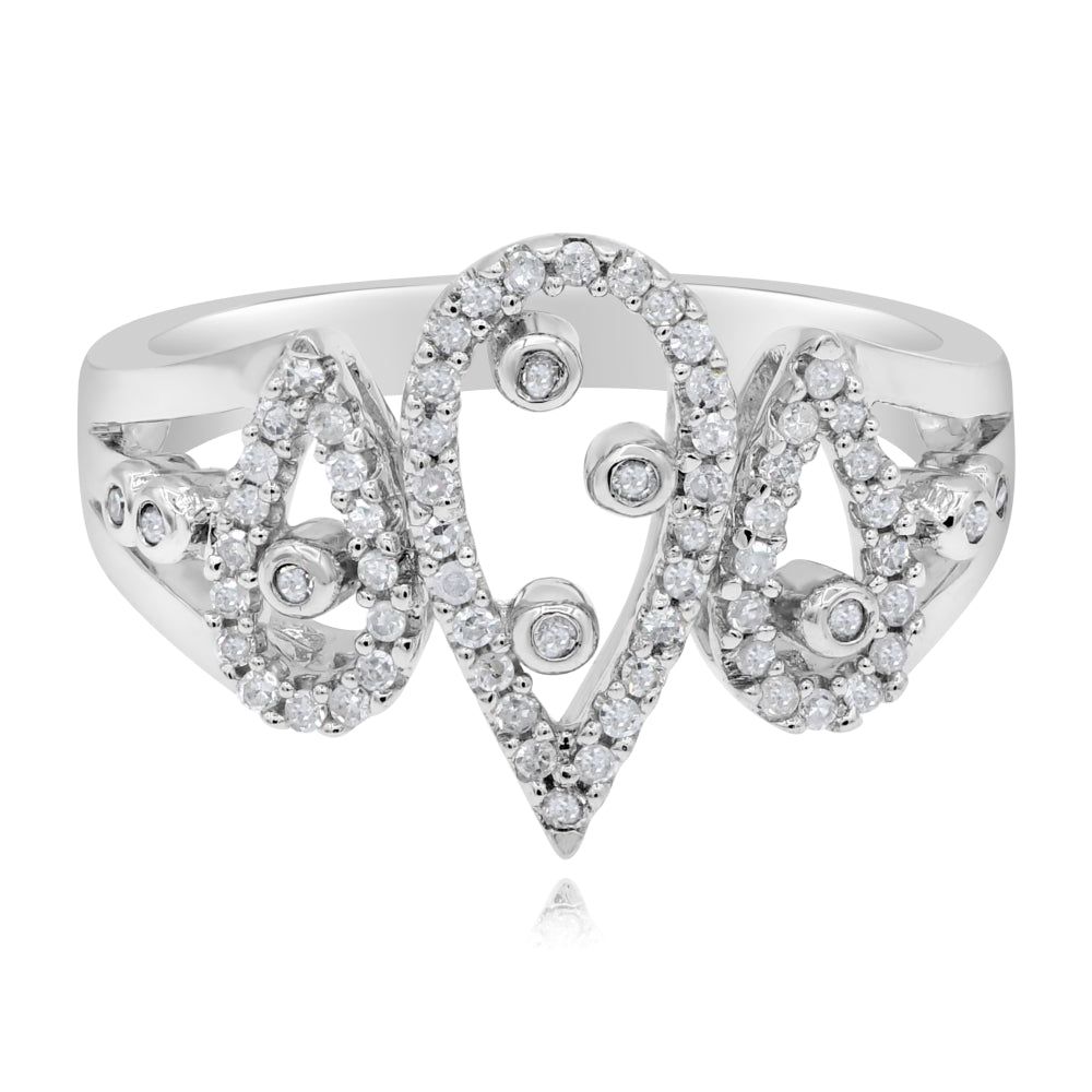 0.26 cy. Diamond 14K White Gold Triple Pear Cluster Split Shank Ring