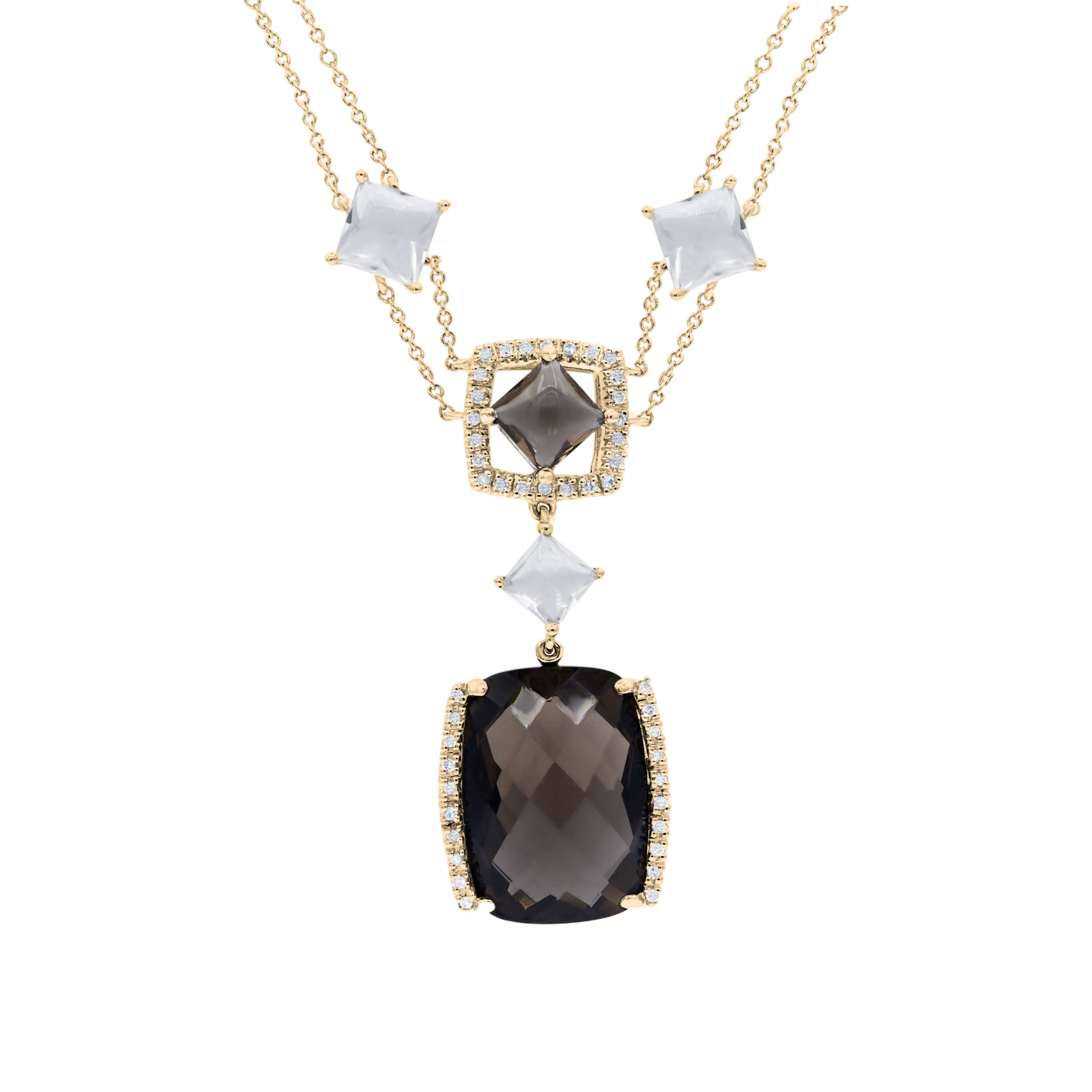 18.96 ct. Brown & White Quartz & 0.22 ct. Diamond 14K Yellow Gold Drop Pendant Necklace