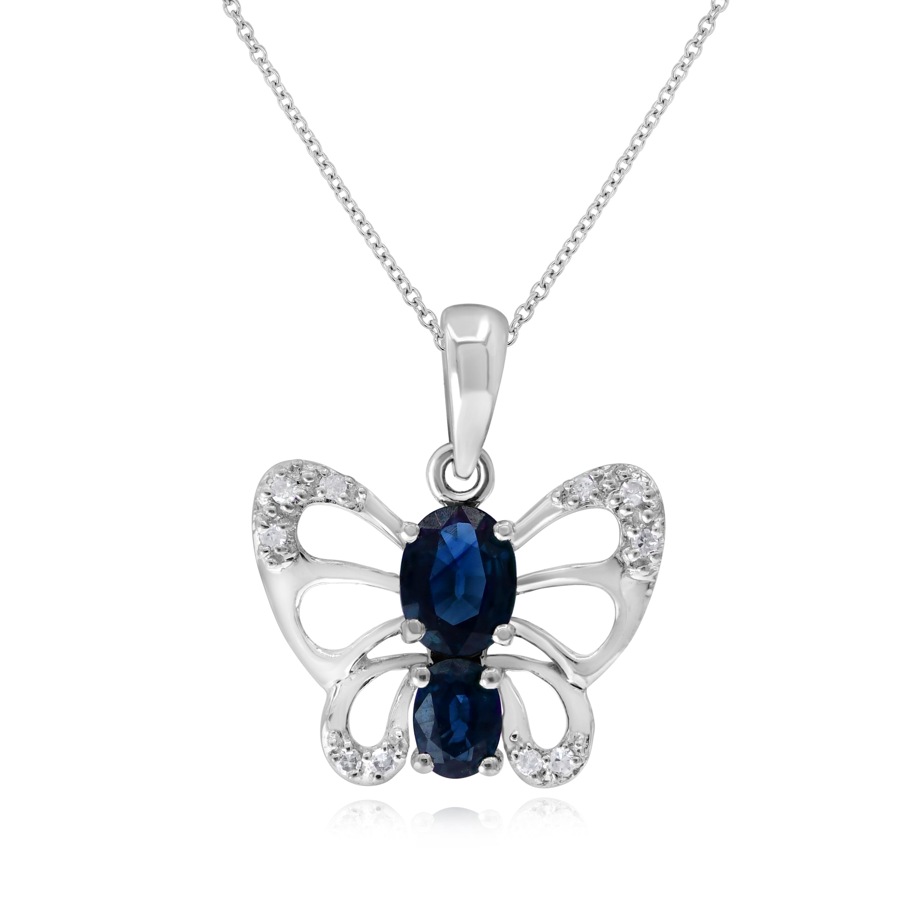 0.62 ct. Sapphire & 0.05 ct. Diamond 14K White Gold Butterfly Pendant