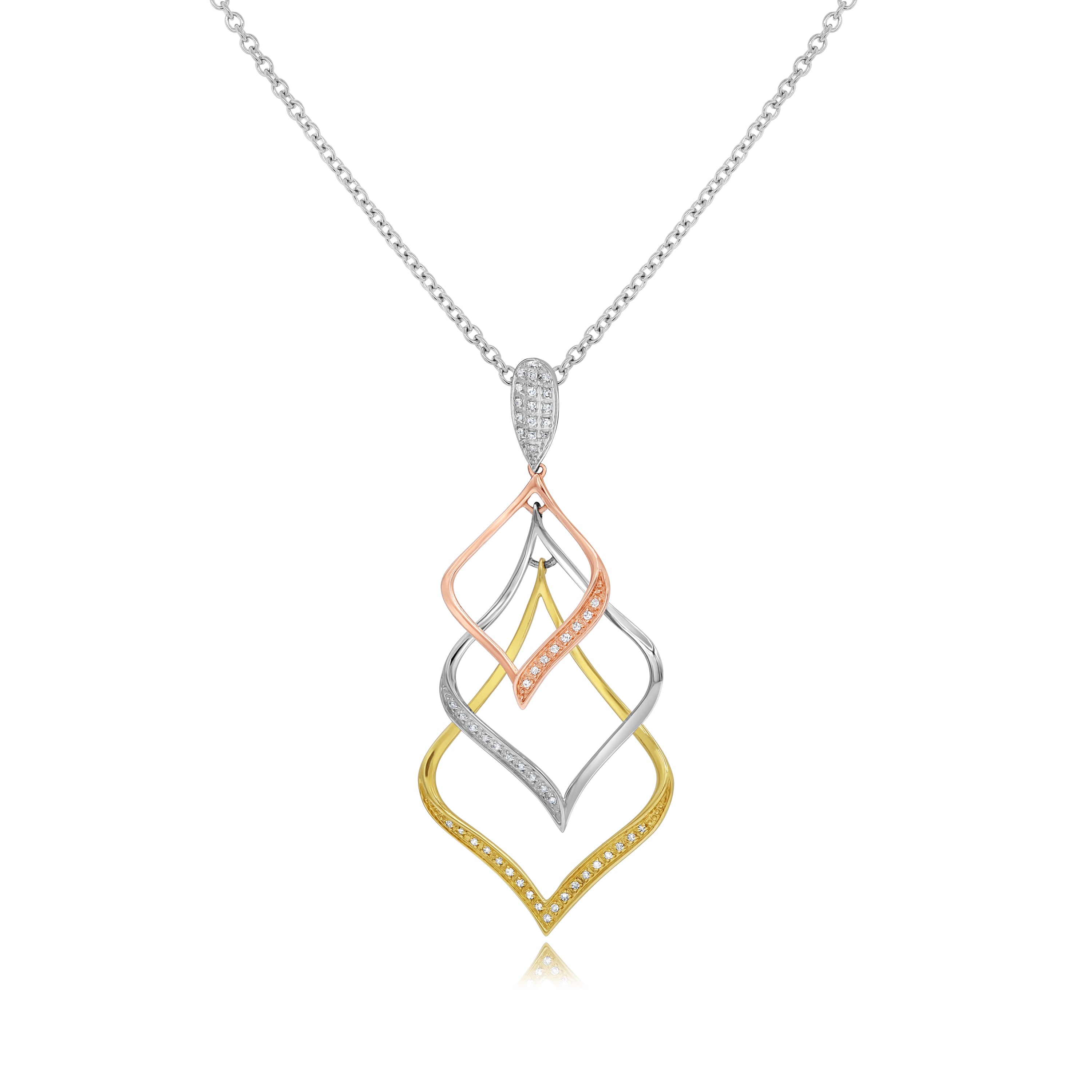 0.16 ct. Diamond 14K Three Tone Gold Triple Tear Drop Pendant