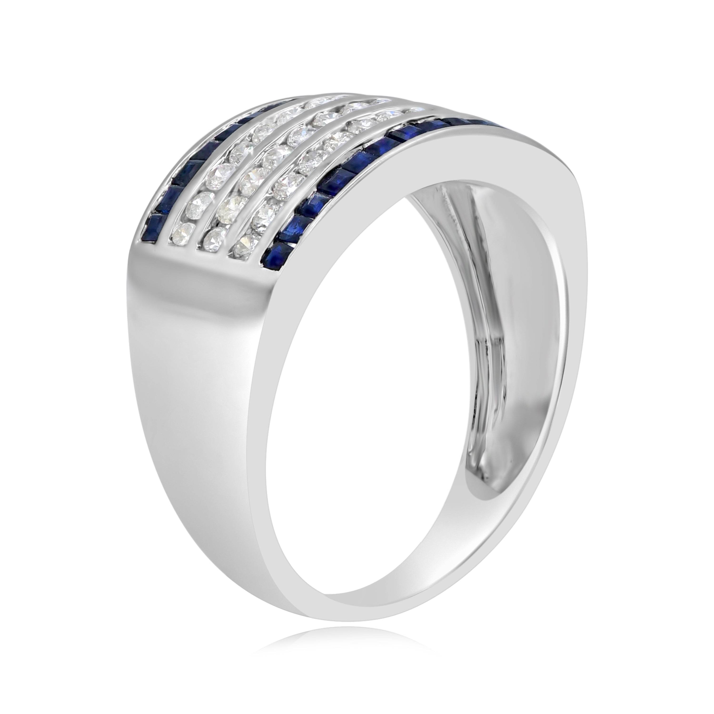 0.53 ct. Sapphire & 0.56 ct. Diamond 14K White Gold Multi-Row Band