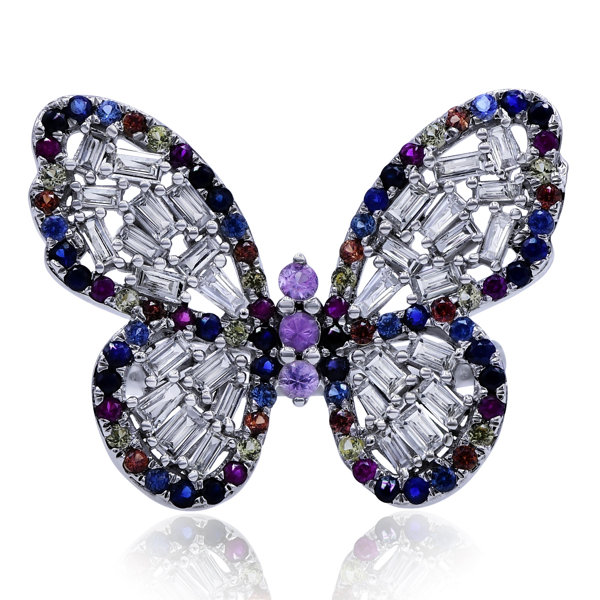 0.95 ct. Multi-Color Sapphire & 0.61 ct. Diamond 18K Yellow Gold Butterfly Ring