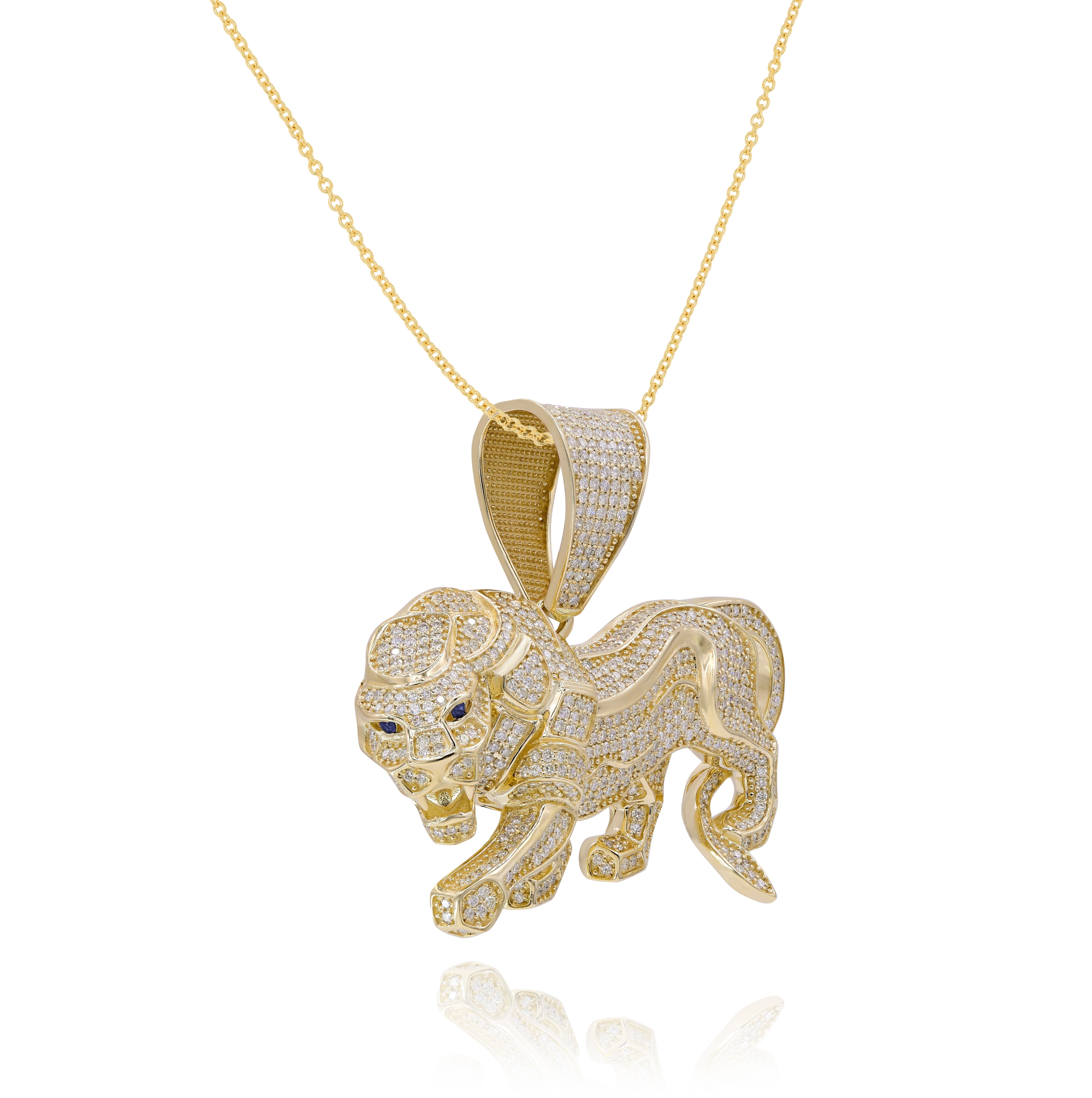 4.91 ct. Diamond & 0.04 ct. Sapphire 14K Yellow Gold Lion Pendant