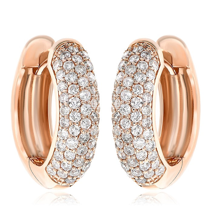 0.89 ct. Diaomnd 18K Rose Gold 3D Three Row Classic PAve Huggie Earrings