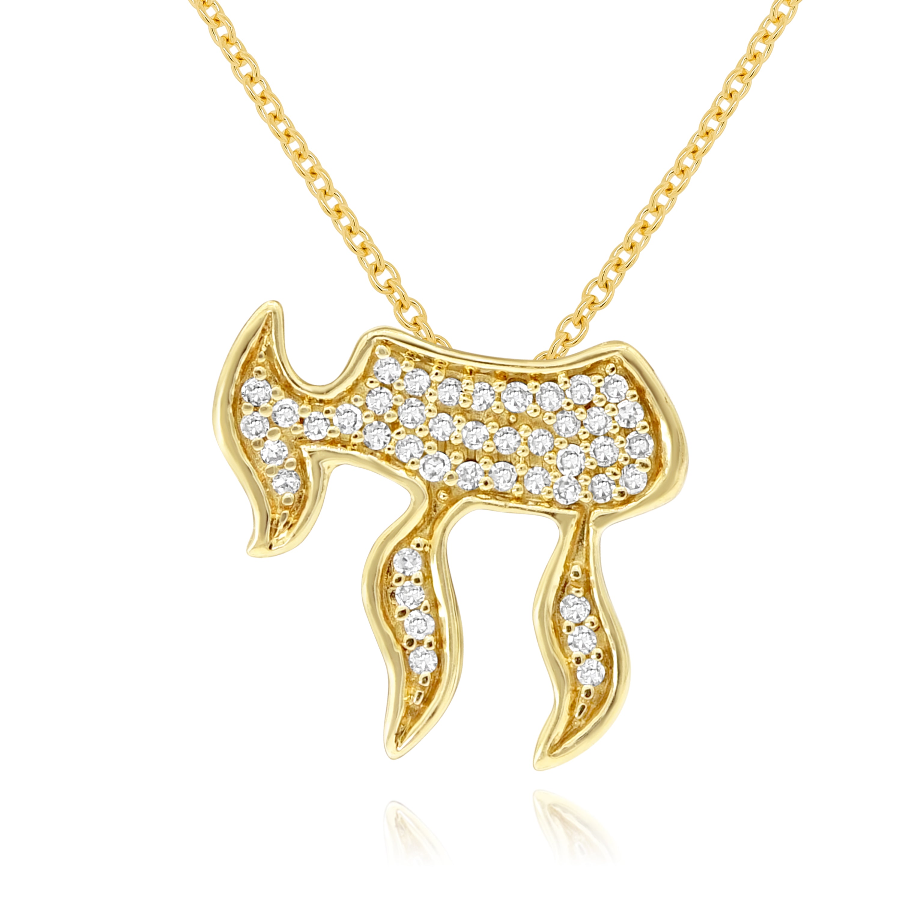 0.08 ct. Diamond 14K Yellow Gold Chai Pendant Necklace