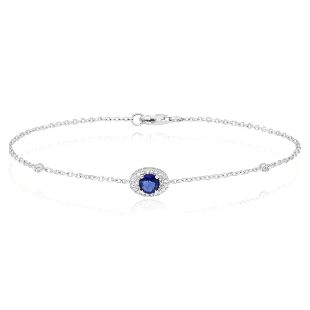 0.45 ct. Sapphire & 0.15 ct. Diamond 14K White Gold 1 Station Classic Bracelet