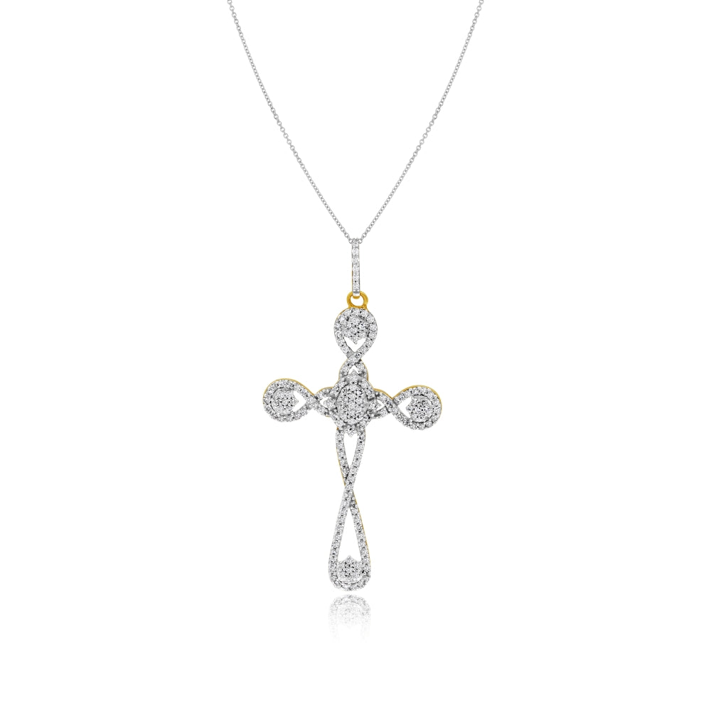 0.47 ct. Diamond 14K White Gold Scallop Filigree Cross Pendant