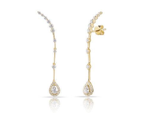 0.75 ct. Diamond 14K Yellow Gold Vine Pushback Earrings