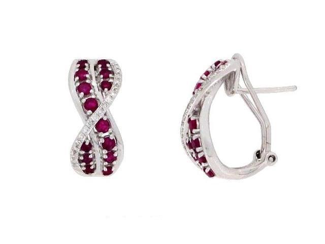 0.96 ct. Ruby & 0.13 ct. Diamond 14K White Gold Huggie Earrings