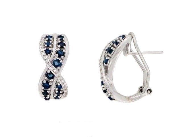 0.99 ct. Sapphire & 0.13 ct. Diamond 14K White Gold Huggie Earrings