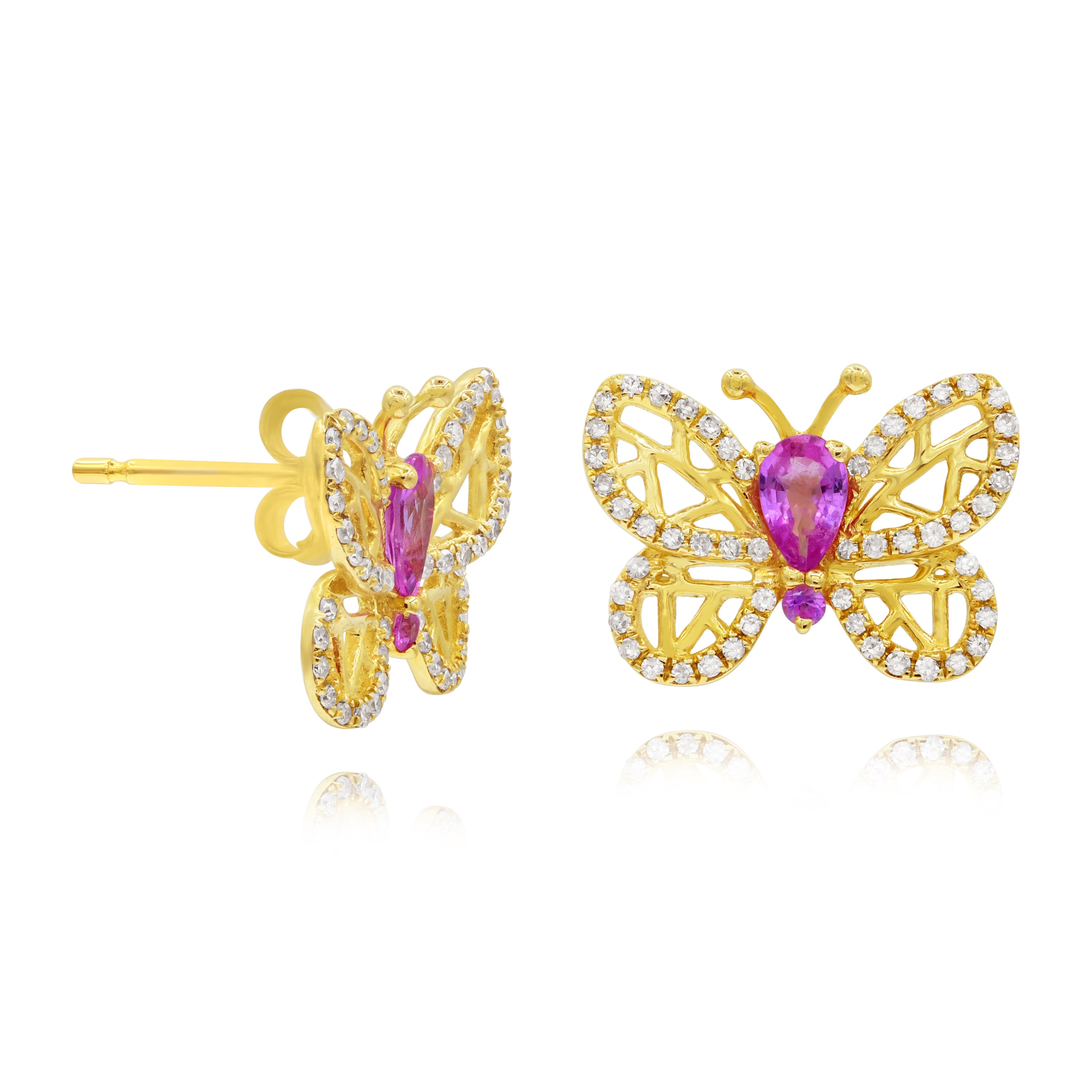 0.55 ct. Sapphire & 0.27 ct. Diamond 14K Yellow Gold Butterfly Stud Earrings