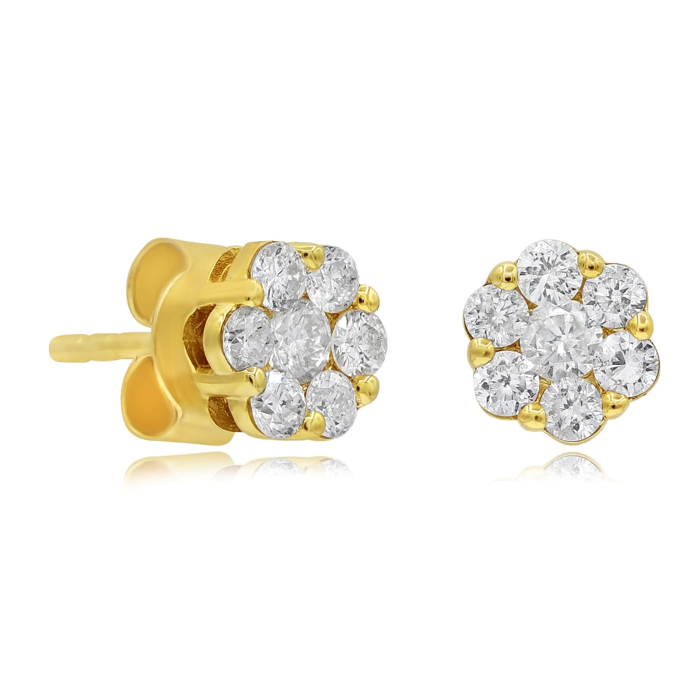 0.69 ct. Diamond 14K Yellow Gold Floret Cluster Stud Earrings