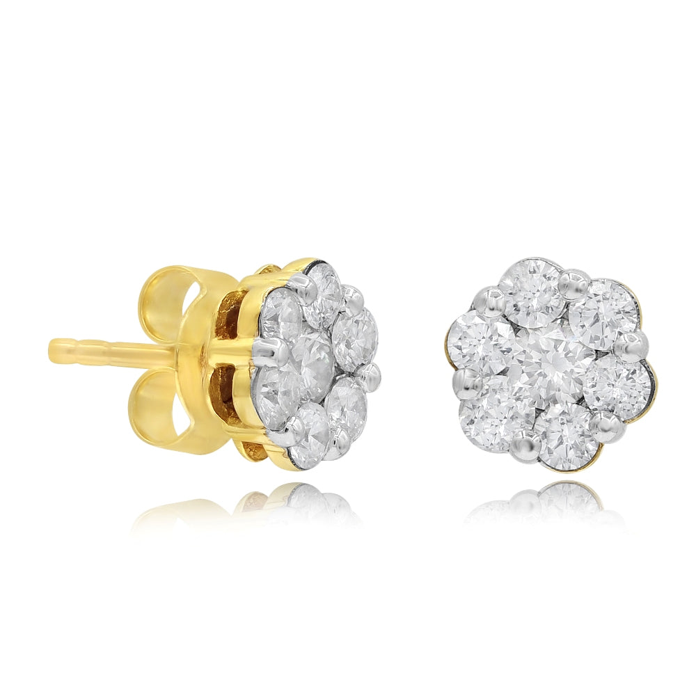 0.95 ct. Diamond 14K Yellow Gold Floret Stud Earrings