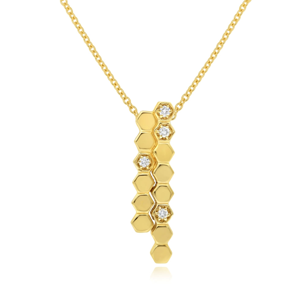 0.12 ct. Diamaond 14K Yellow Gold Honeycomb Pendant Necklace