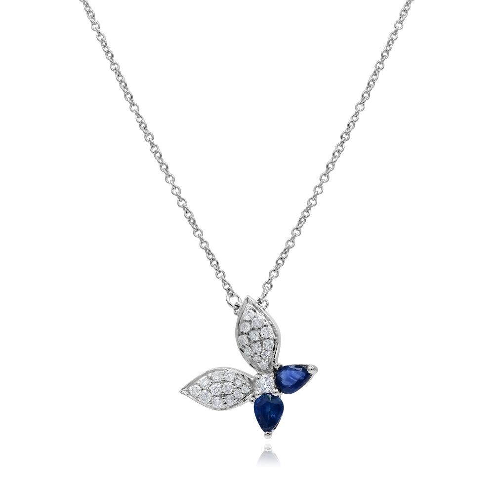 0.39 ct. Sapphire & 0.23 ct. Diamond 14K White Gold Butterfly Pendant With 18" Chain