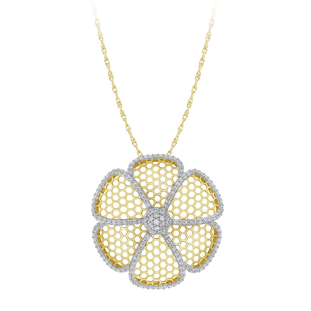 0.68 ct. Diamond 14K Yellow Gold Honeycomb Net Flower Pendant